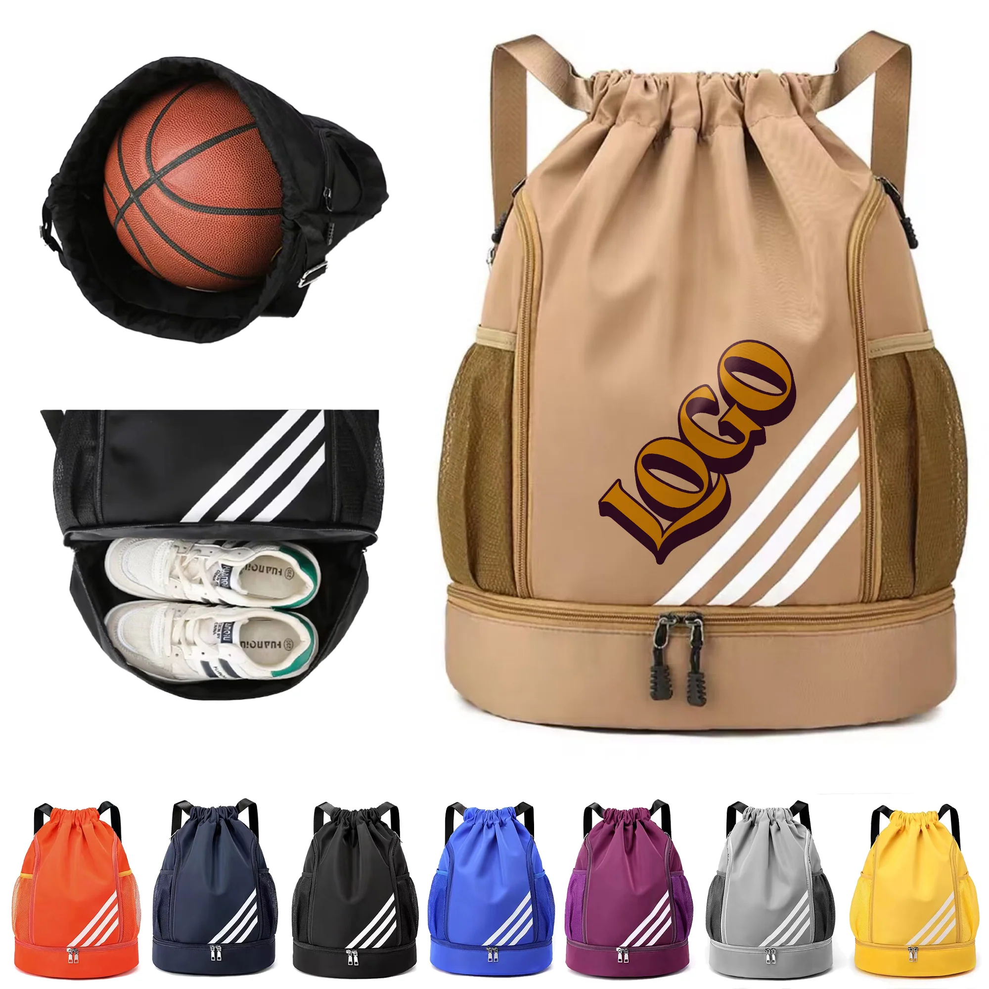 Drawstring Basketball Bag Backpack With Shoes Compartment