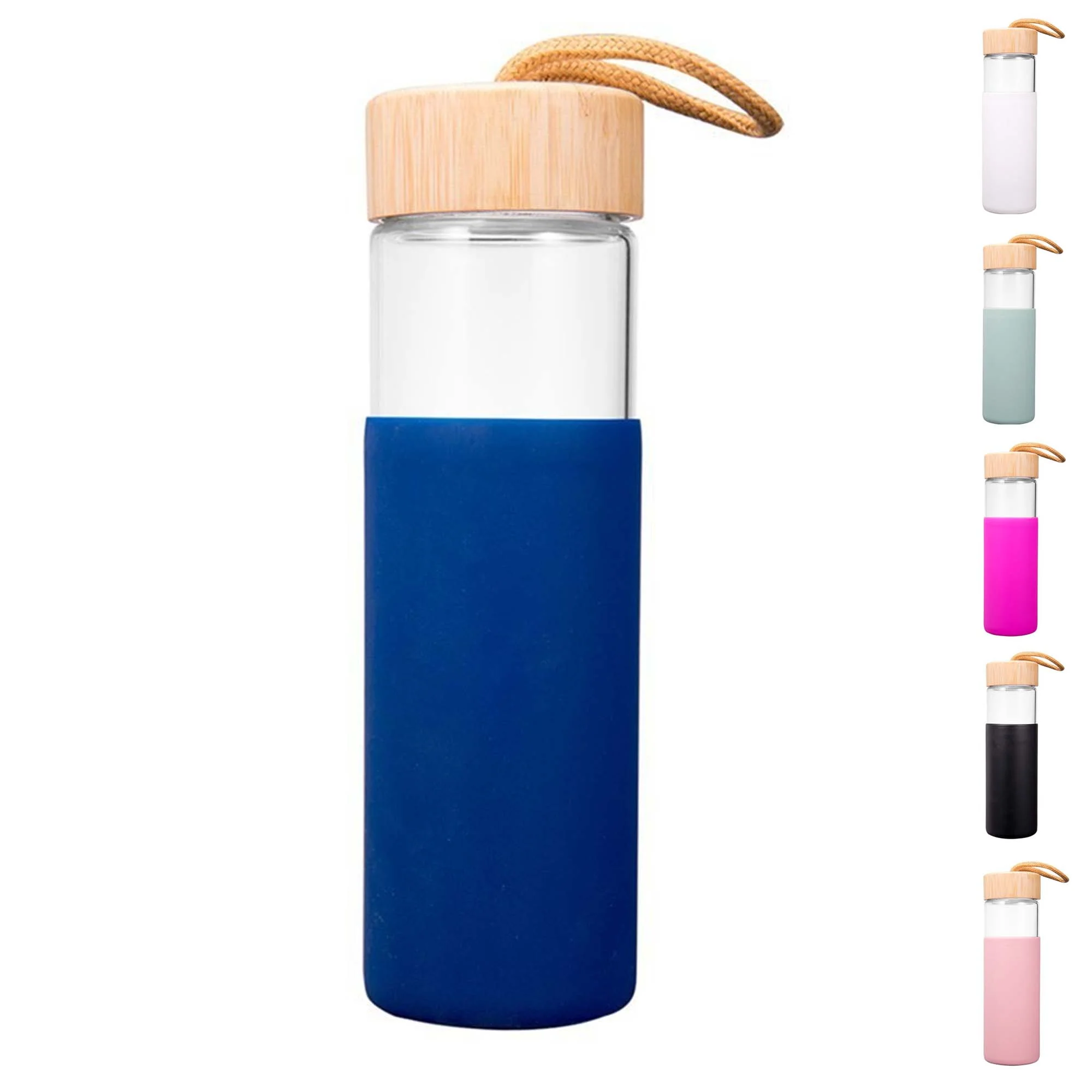 16oz Glass Water Bottles with Bamboo Lid