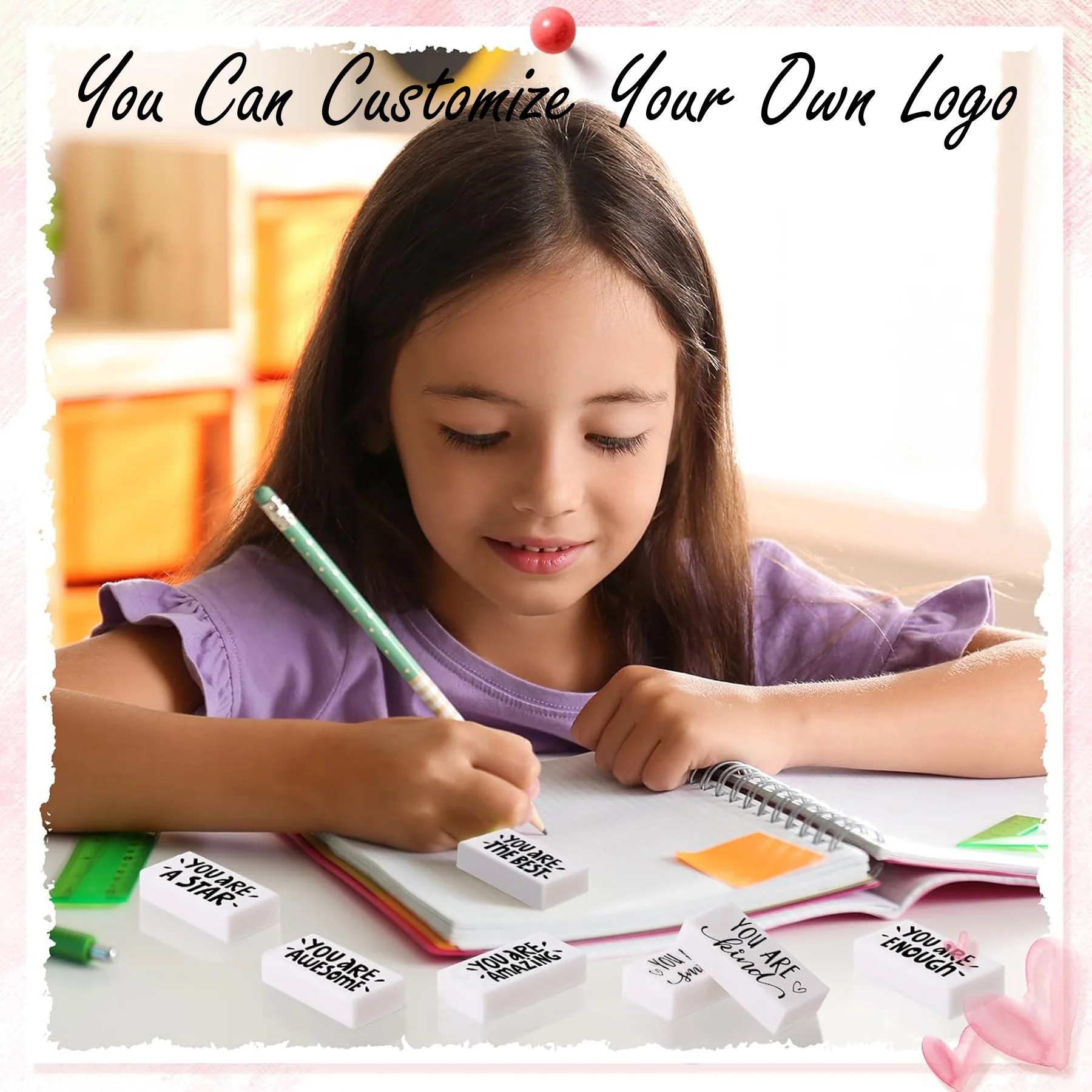 Pure White Pencil Eraser With Customizable Logo