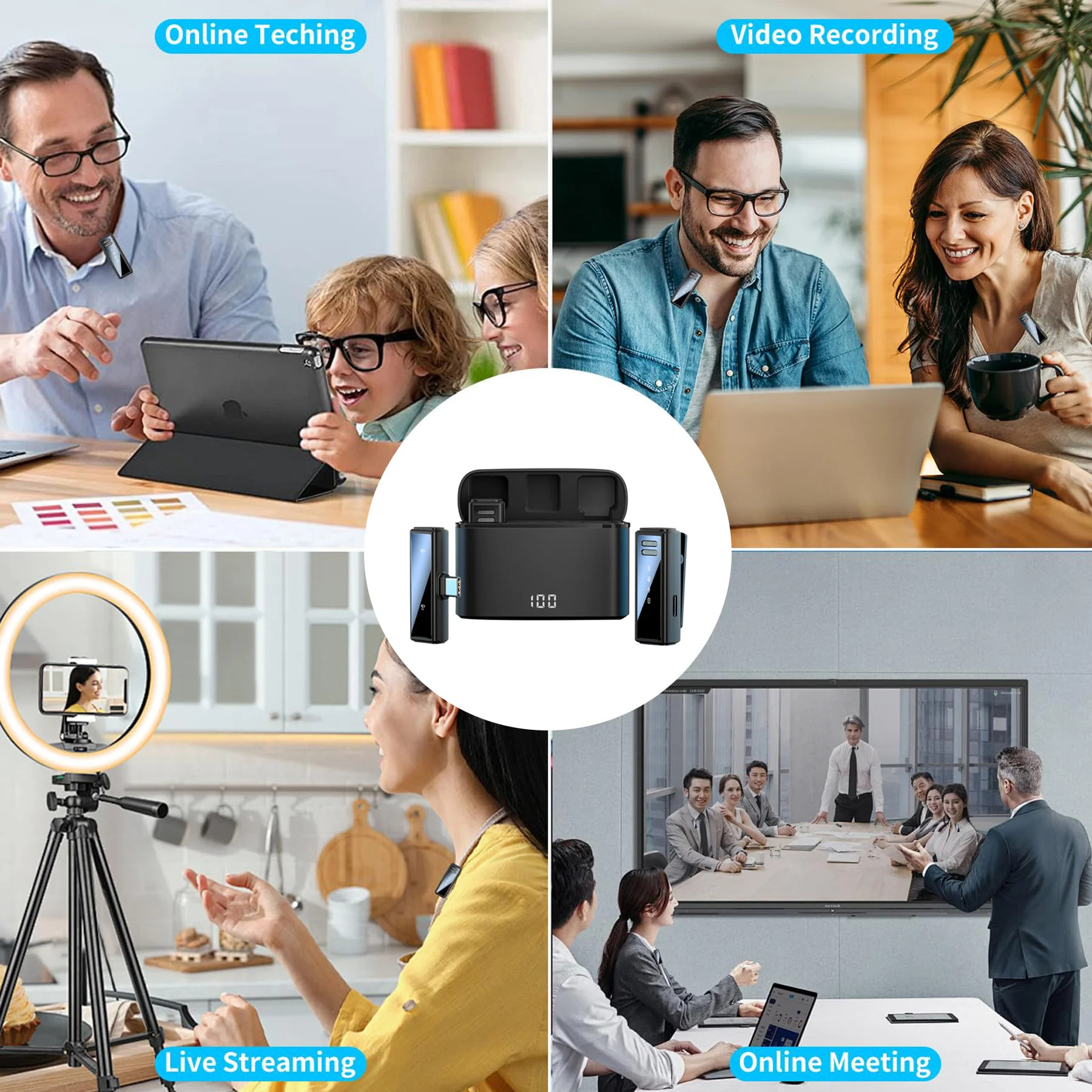 Dual Wireless Lavalier Microphone with Charging Case