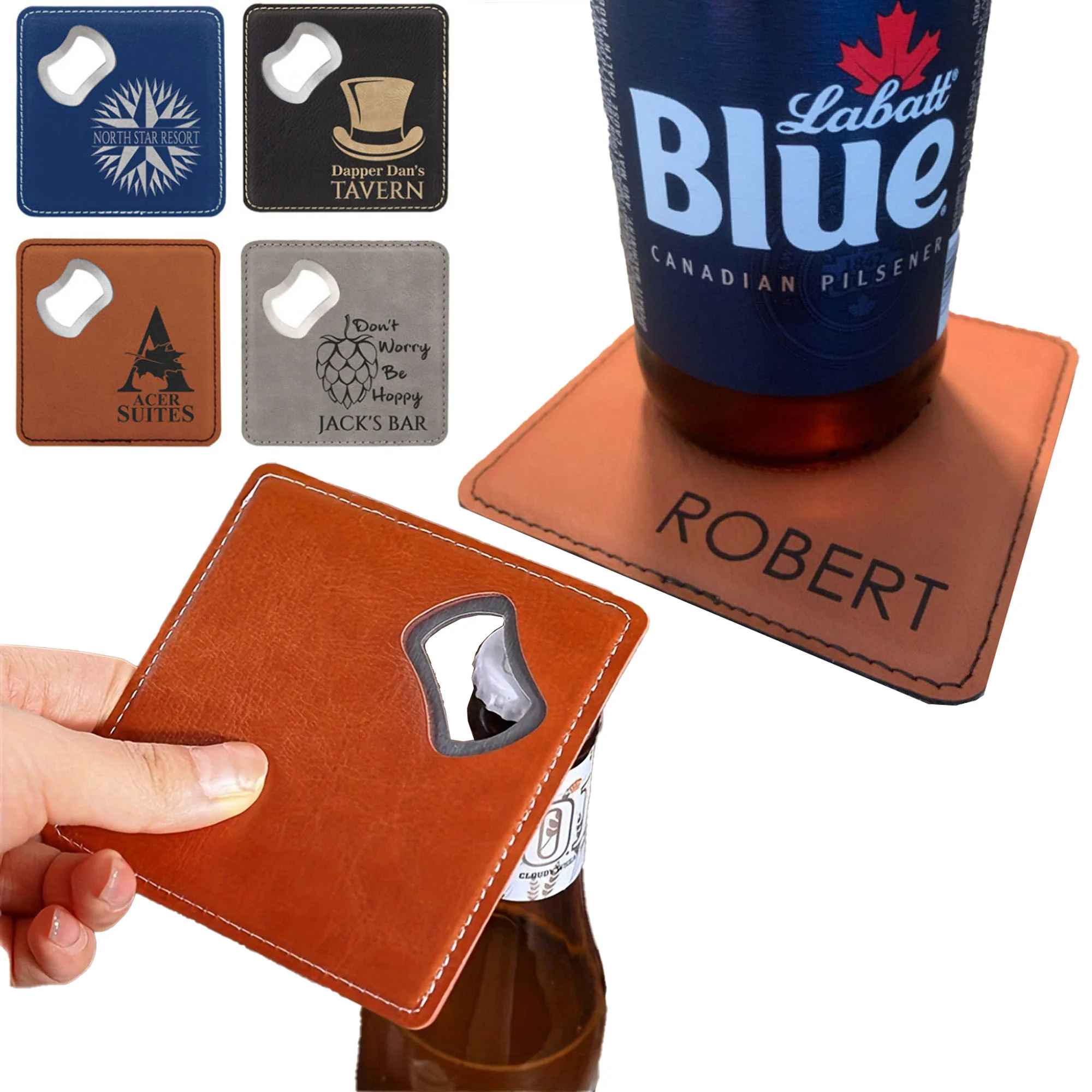 Leather Coaster With Bottle Opener