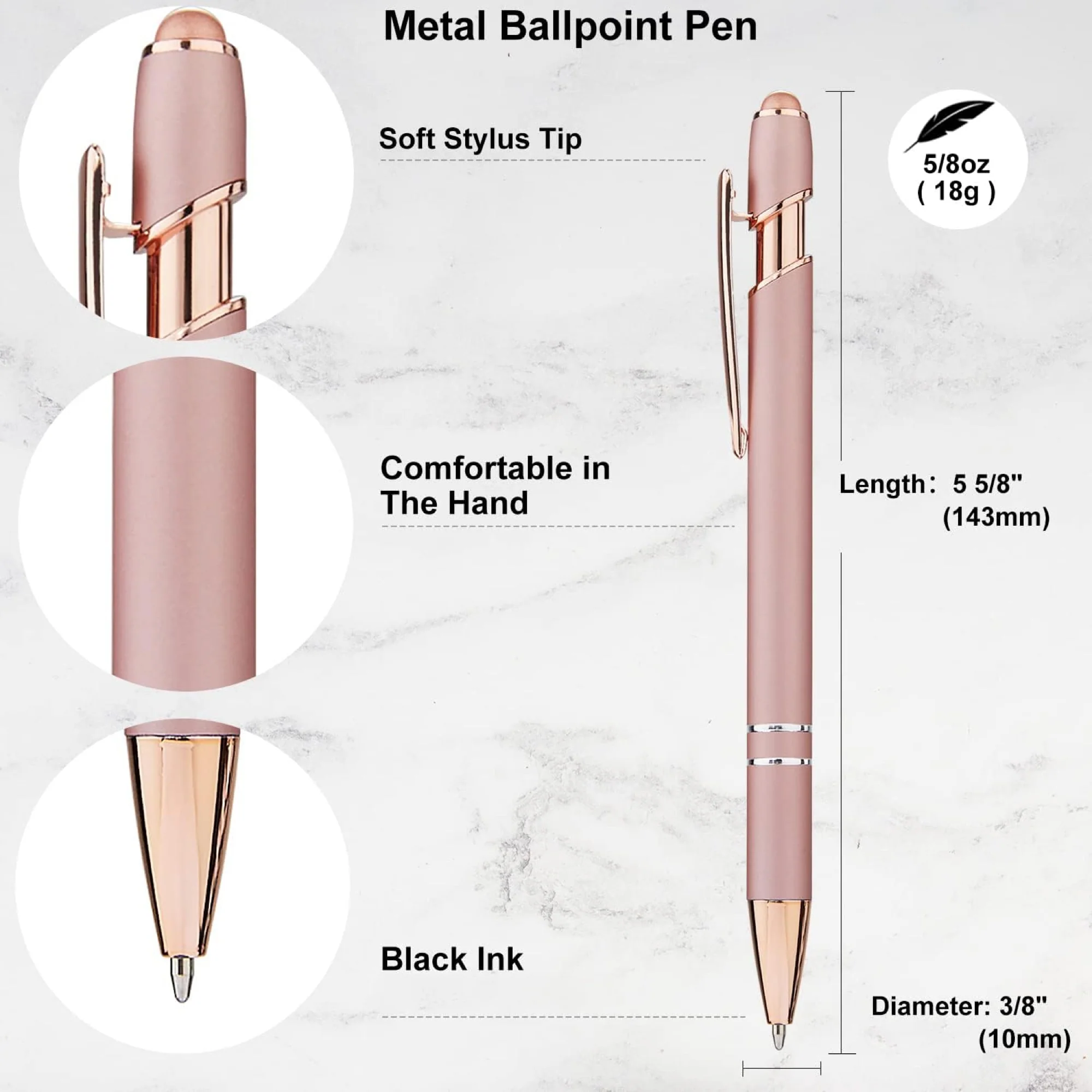 Rose Gold Metal Stylus Ballpoint Pen