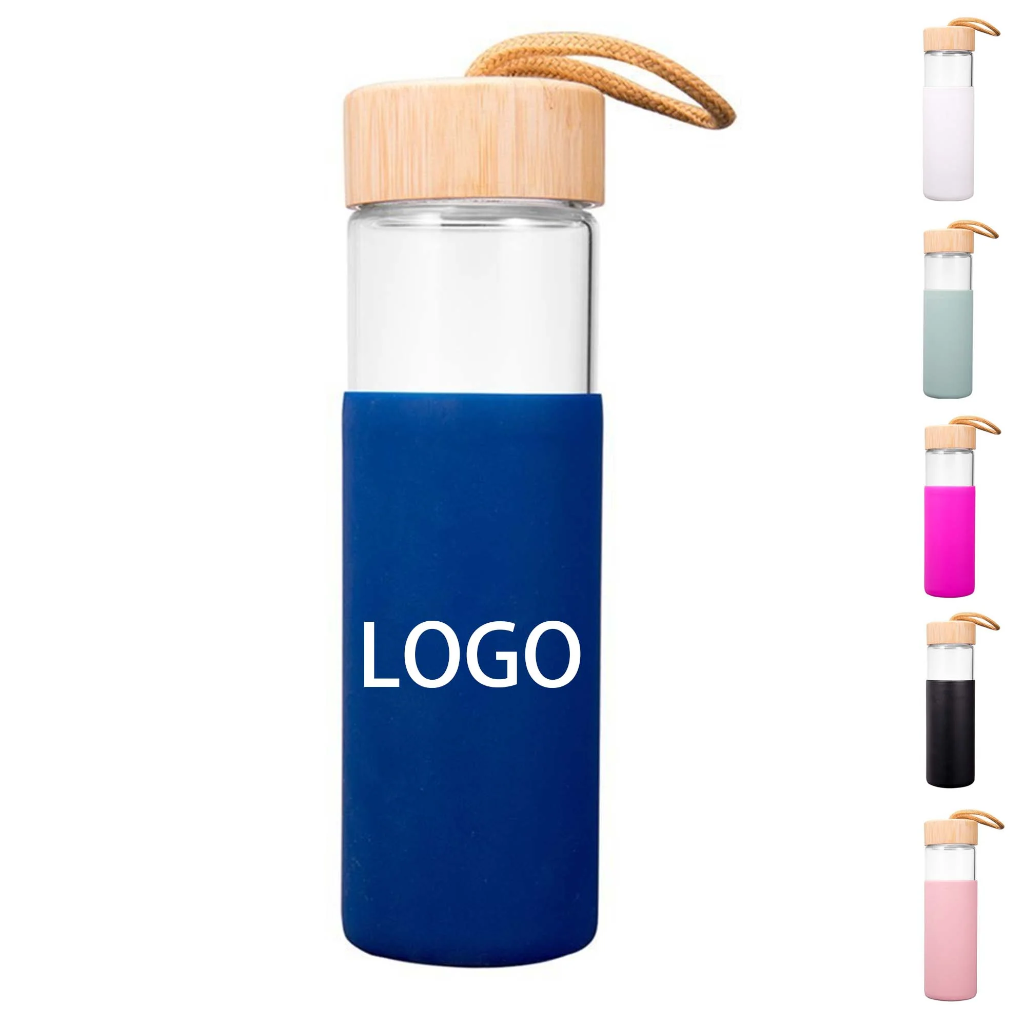 16oz Glass Water Bottles with Bamboo Lid