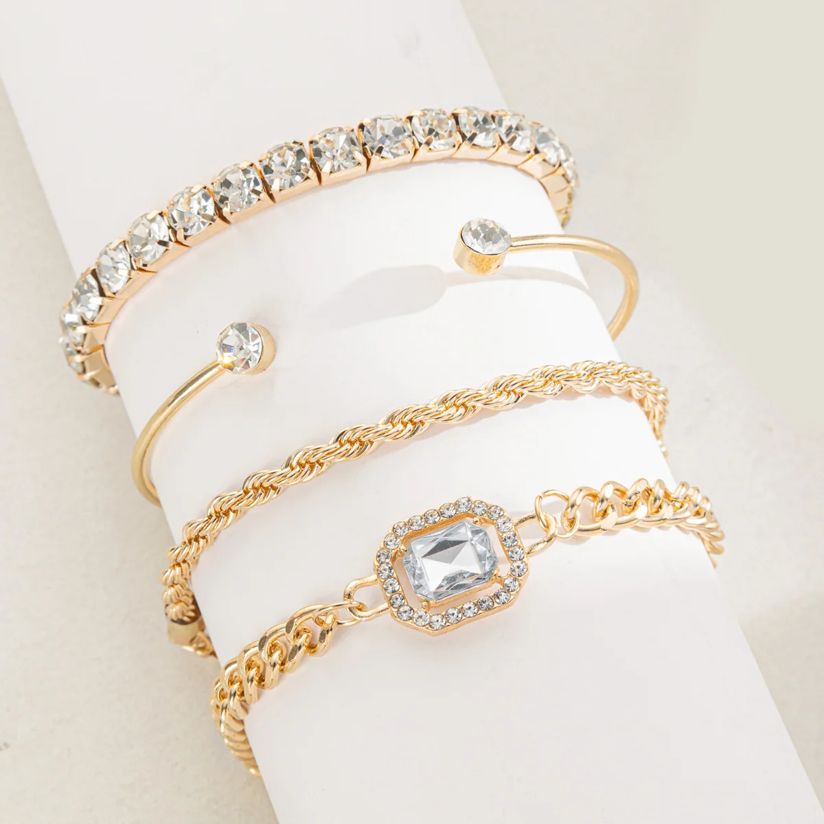 Diamond-encrusted Alloy Bracelet Set