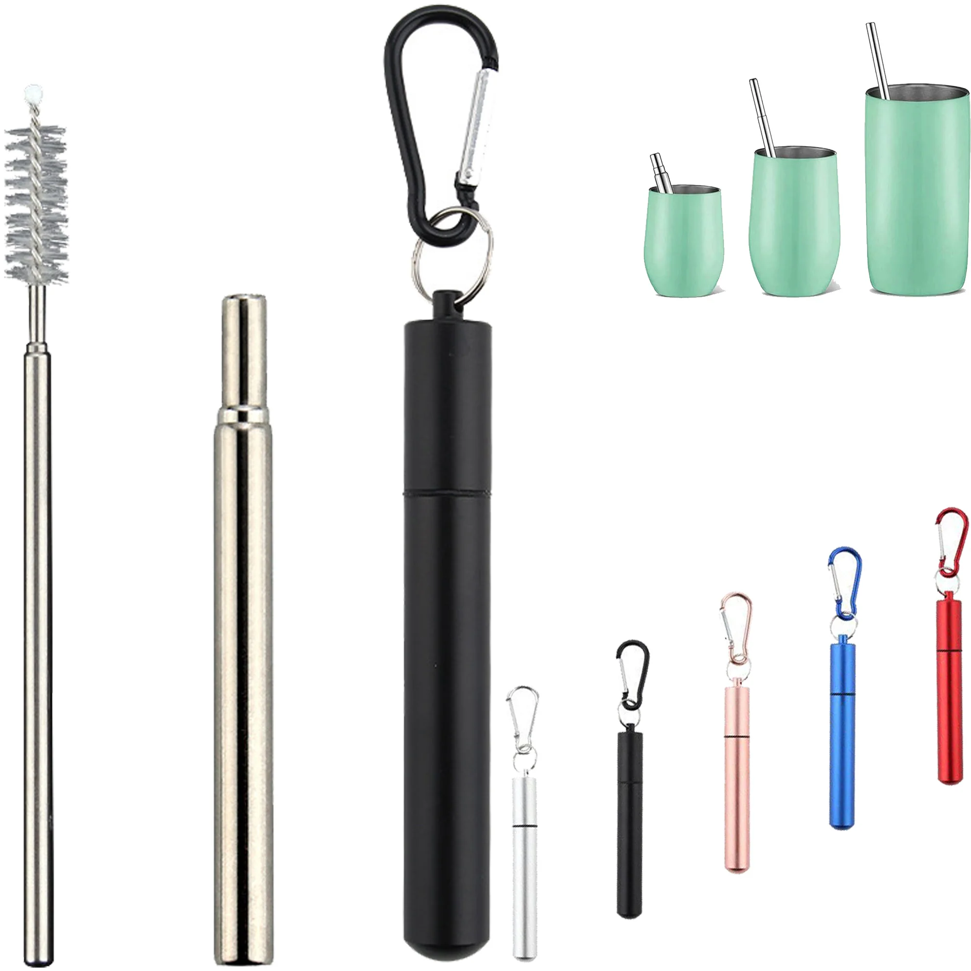 Portable Telescopic Metal Straws With Carabiner