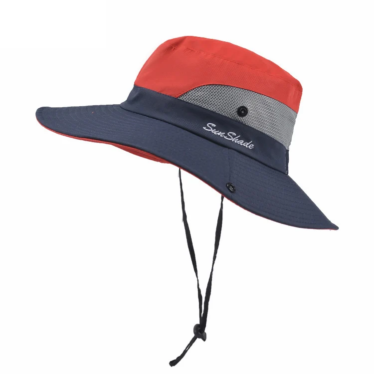 Ponytail Sun Bucket Hat Wide Brim UPF 50+