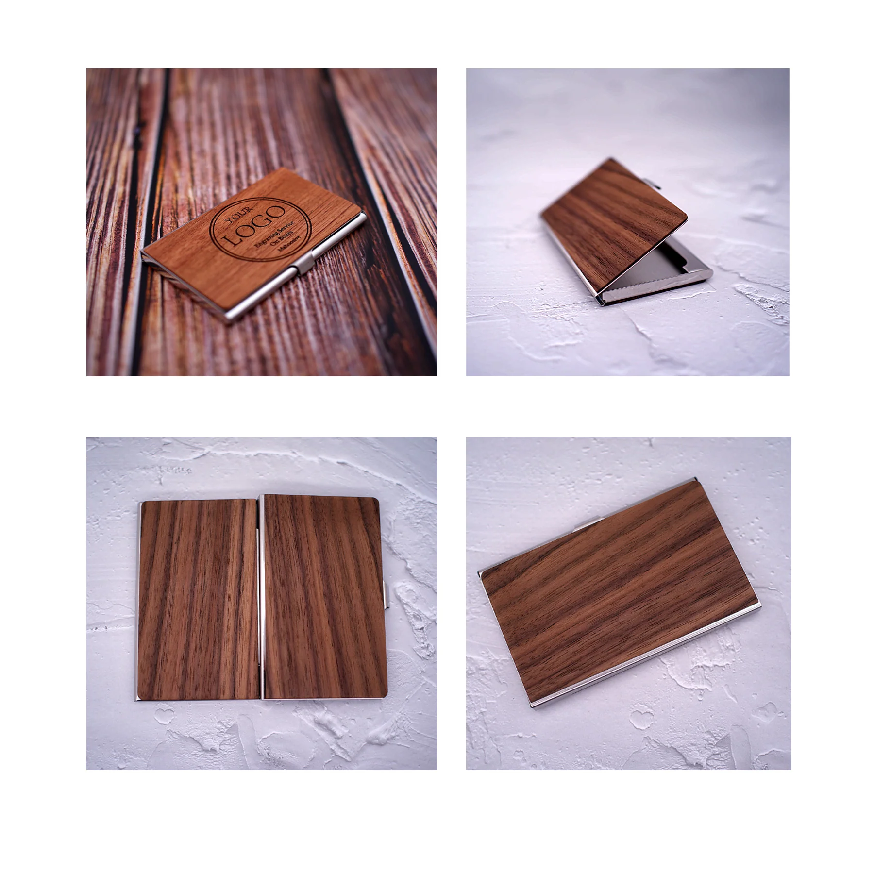 Metal And Wooden Card Business Card Holder