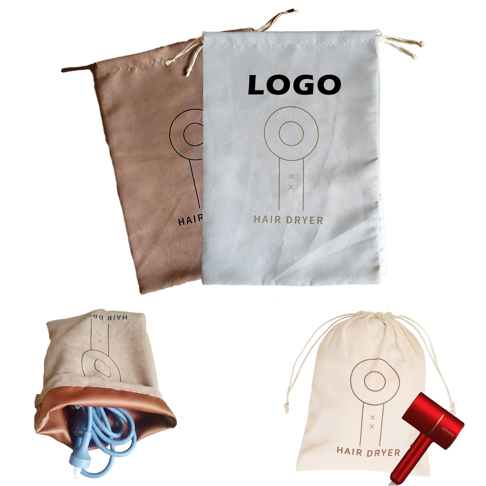 Hair Dryer Drawstring Storage Bag Suede Velvet Bag