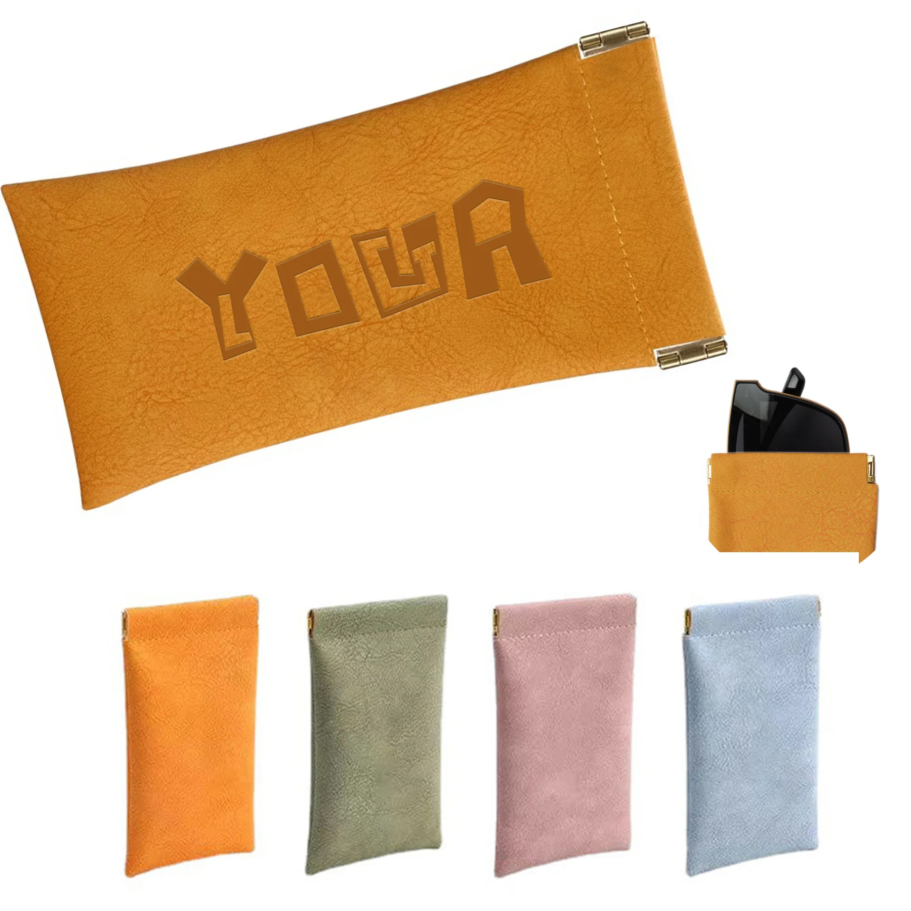 Portable Squeeze Top Leather Eyeglass Case