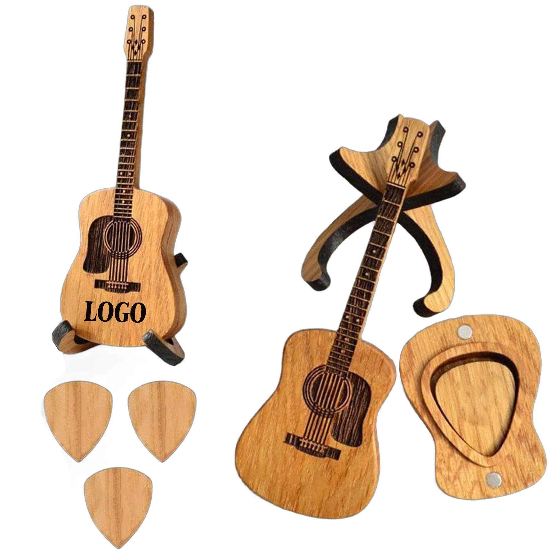 Wooden Acoustic Guitar Pick Box With Stand