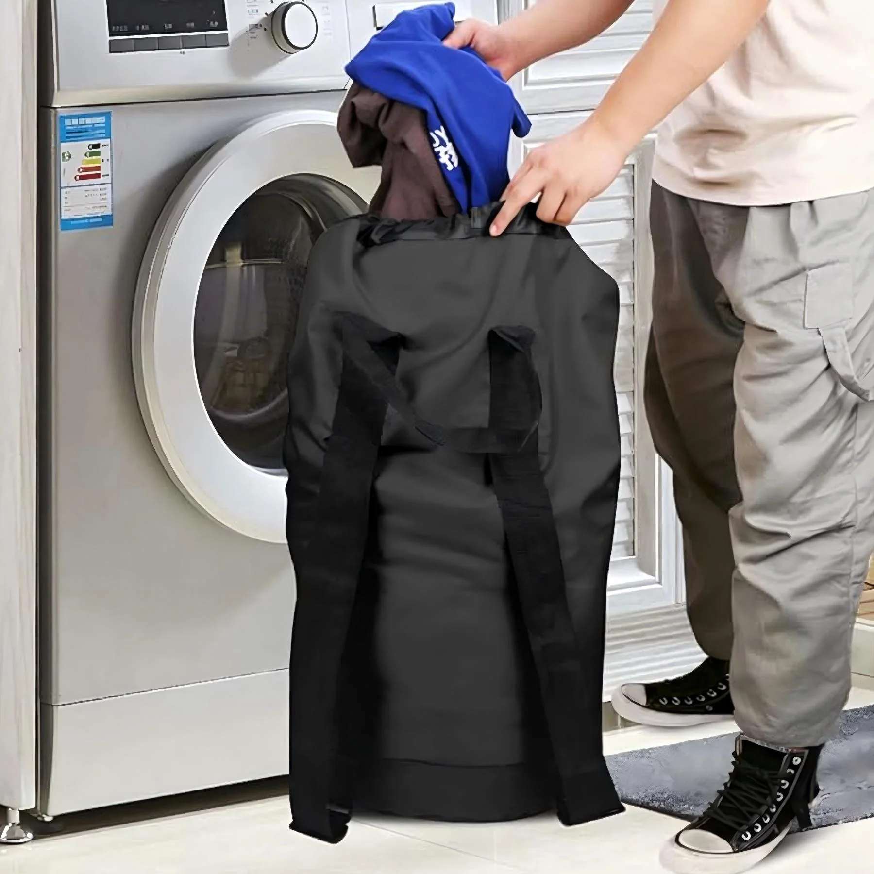 Laundry Backpack Nylon Laundry Basket With Shoulder Strap