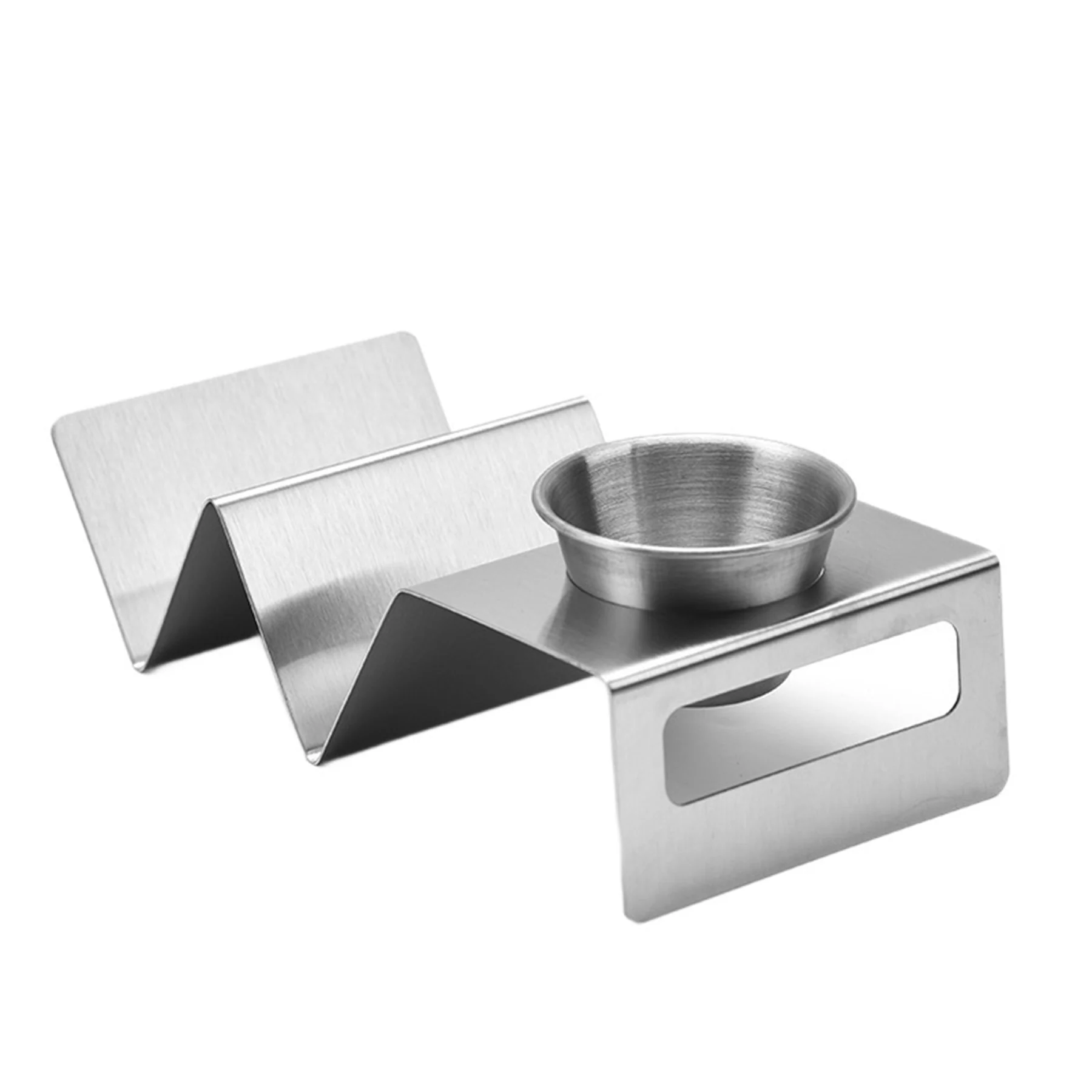 Portable V Shaped Stainless Steel Sauce Cup Taco Holder Set