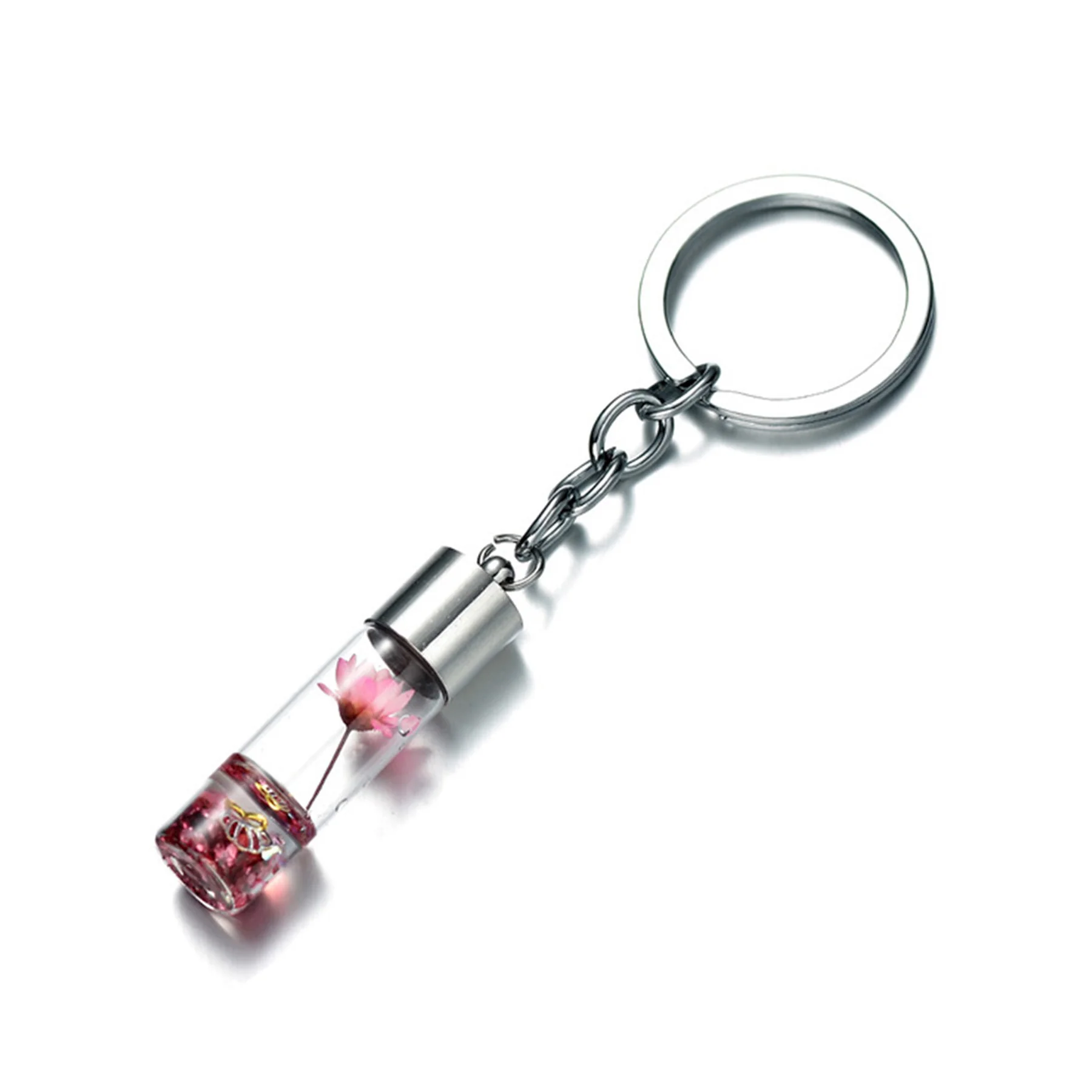 Dried Flower Glass Bottle Pendant Keychain