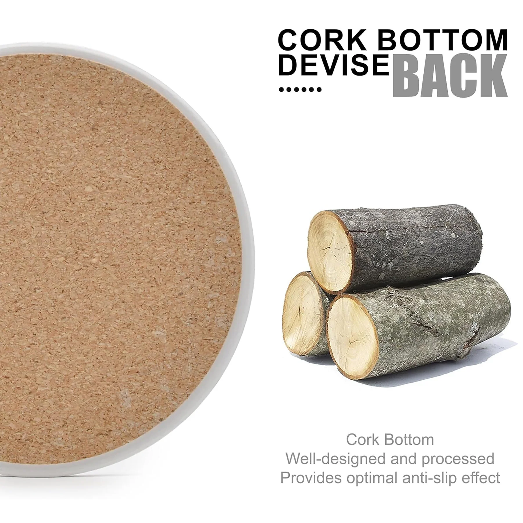 4'' Round Ceramic Coaster With Cork Base