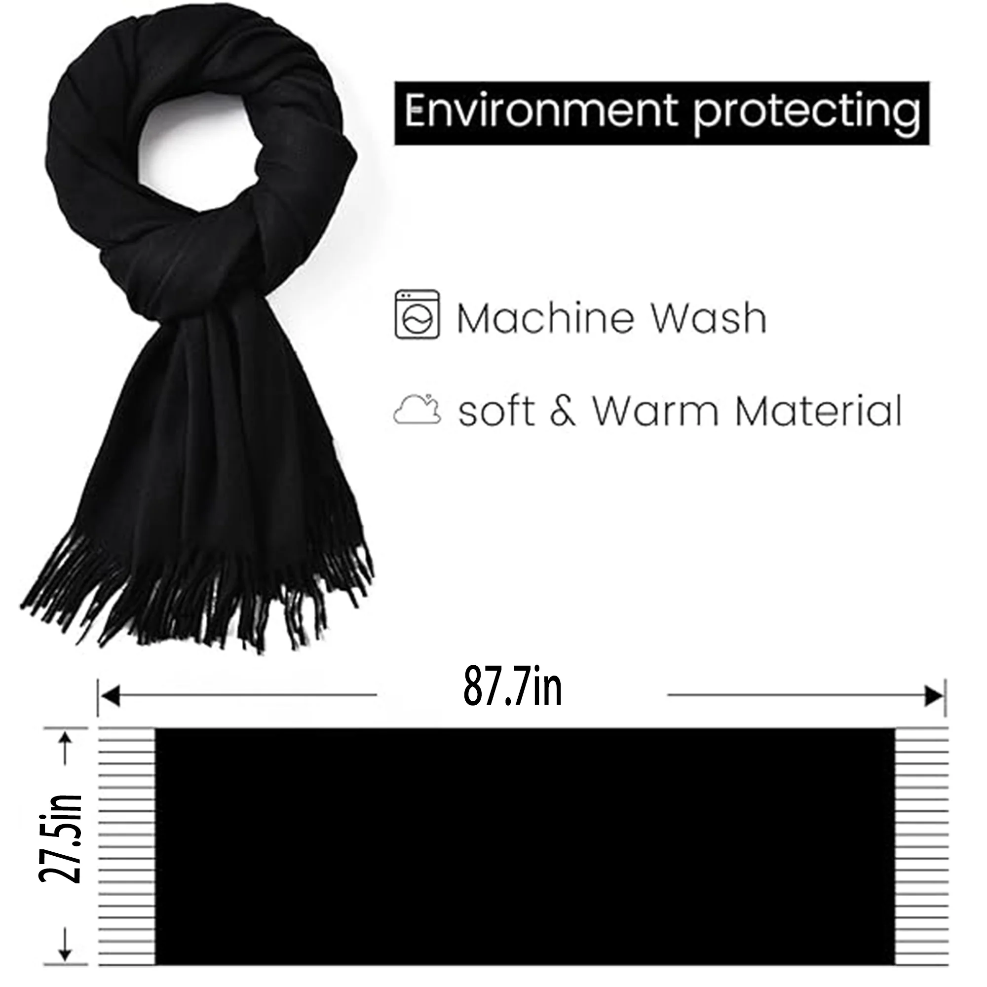Long Pashmina Wrap Shawl Scarf w/Fringes