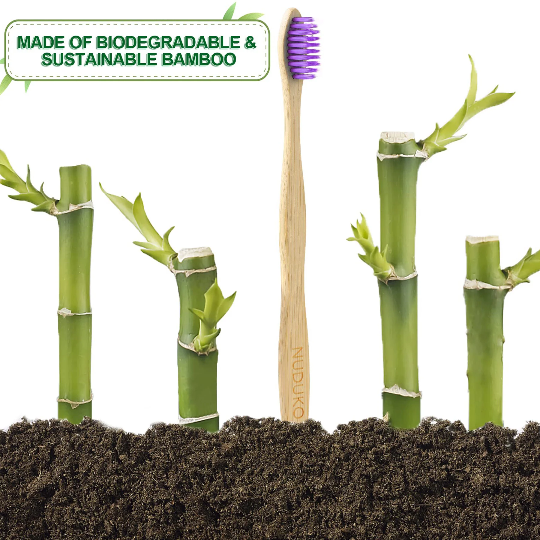 Eco-Friendly Bamboo Toothbrushes, 10-Pack, Soft Bristles