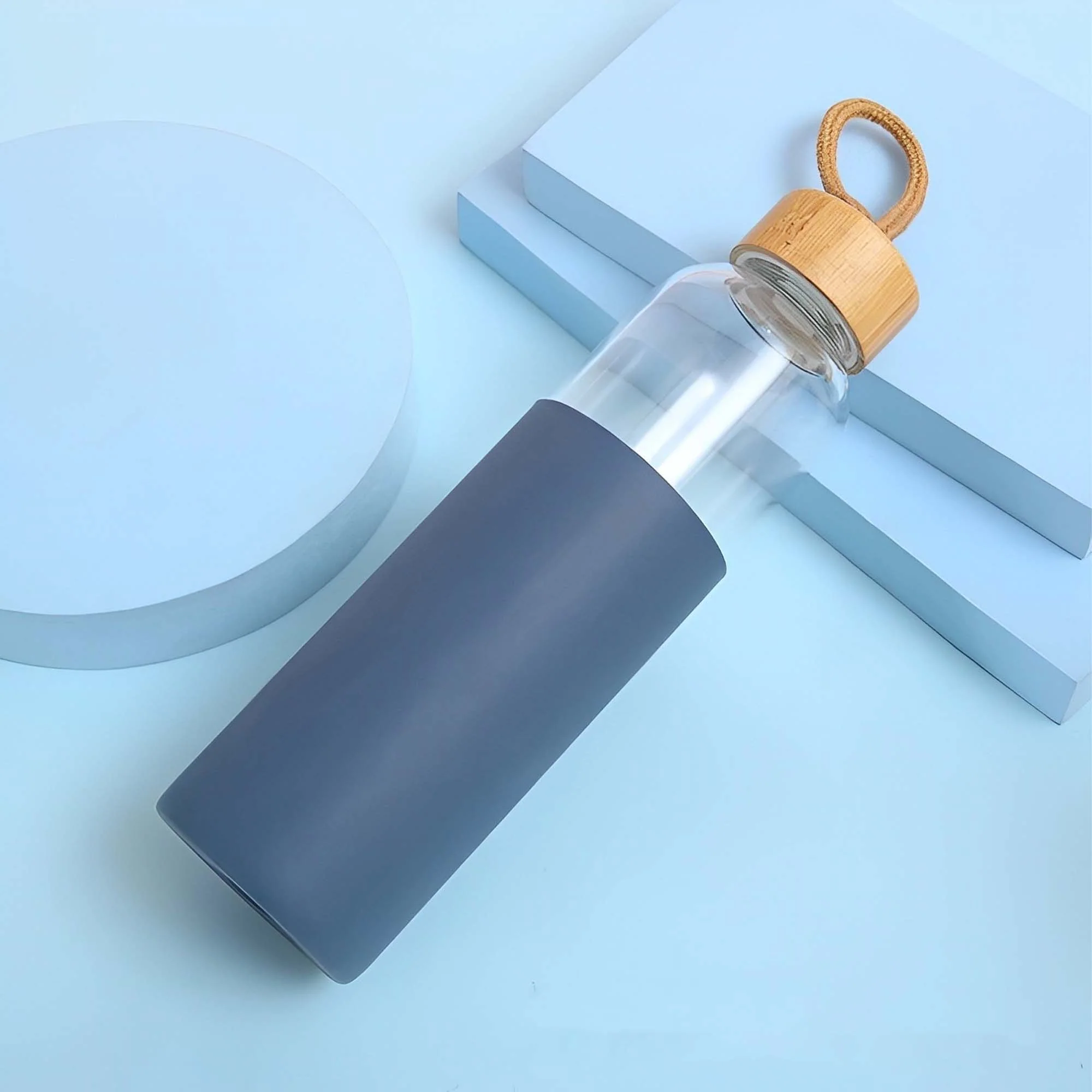 16oz Glass Water Bottles with Bamboo Lid