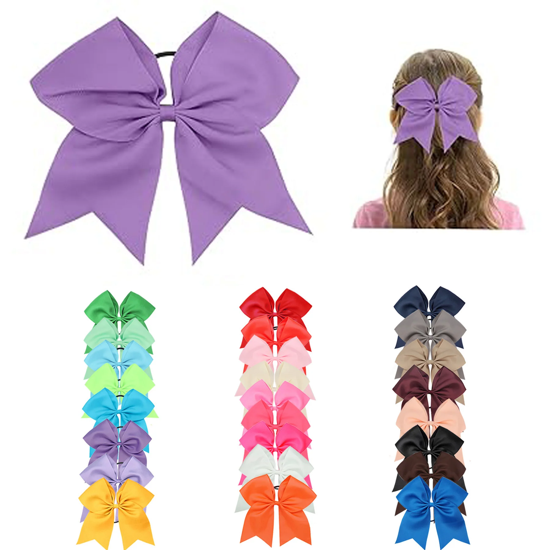 Jumbo 8 Inch Cheer Hair Bow With Elastic Holder