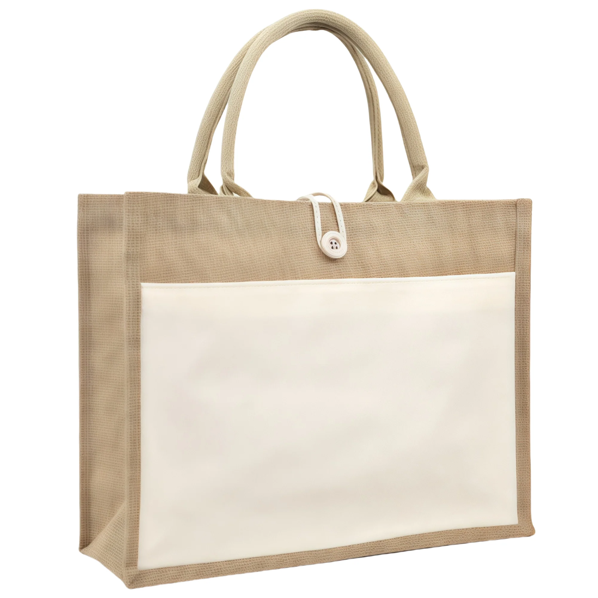 2 Tone Jute Tote Bag with Large Front Pocket