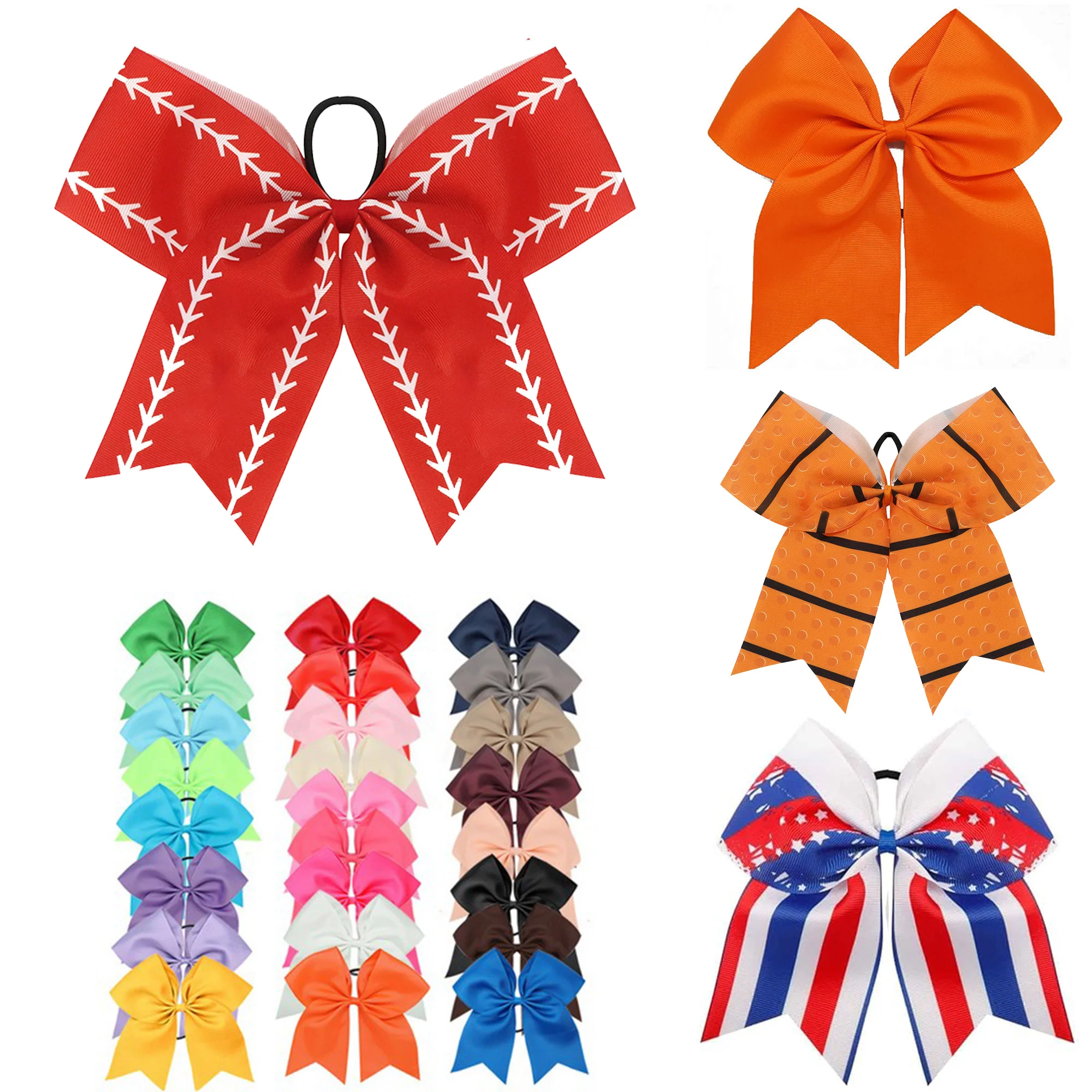 Large Ribbon Cheer Elastic Hair Bows