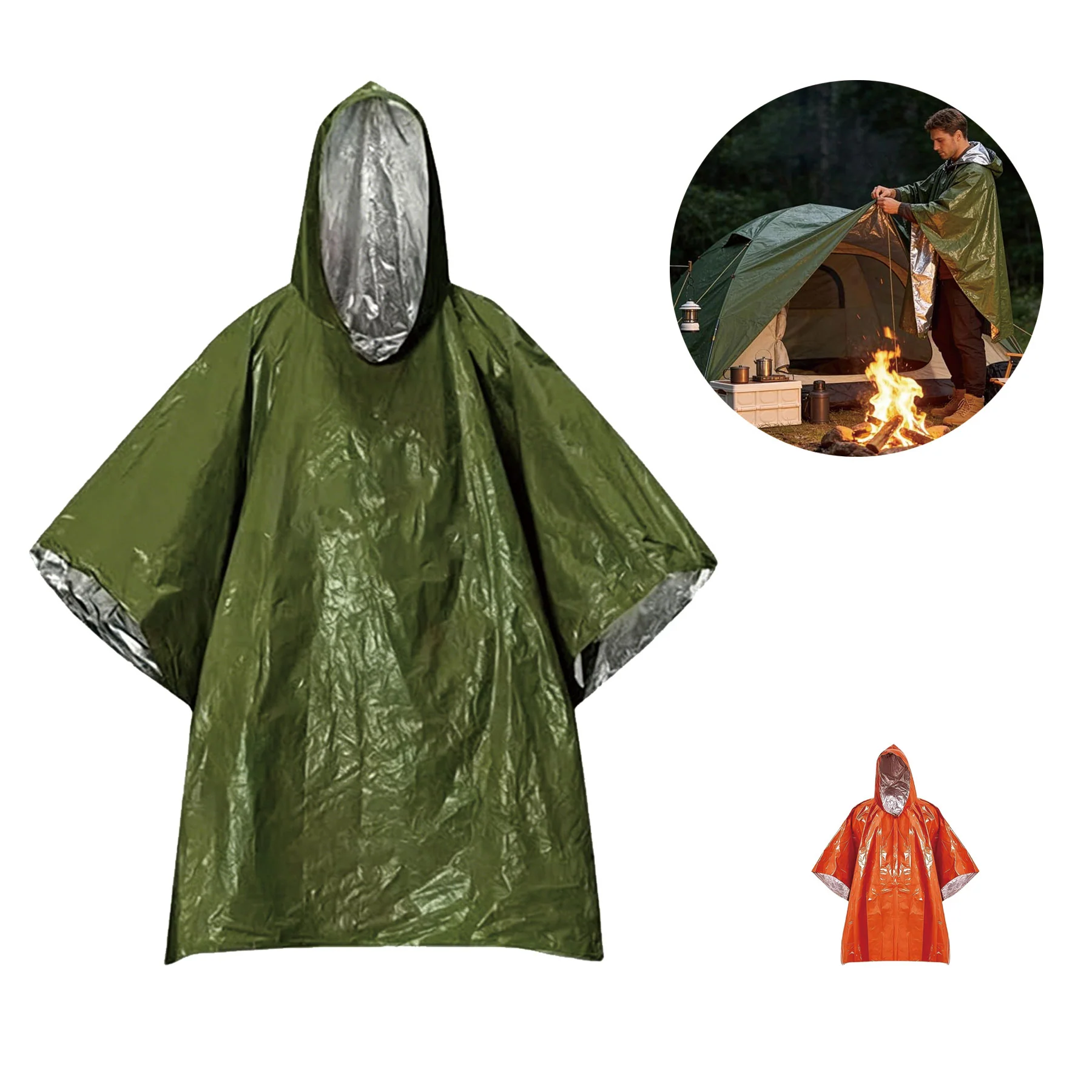Emergency Thermal Rain Poncho With Hood Portable