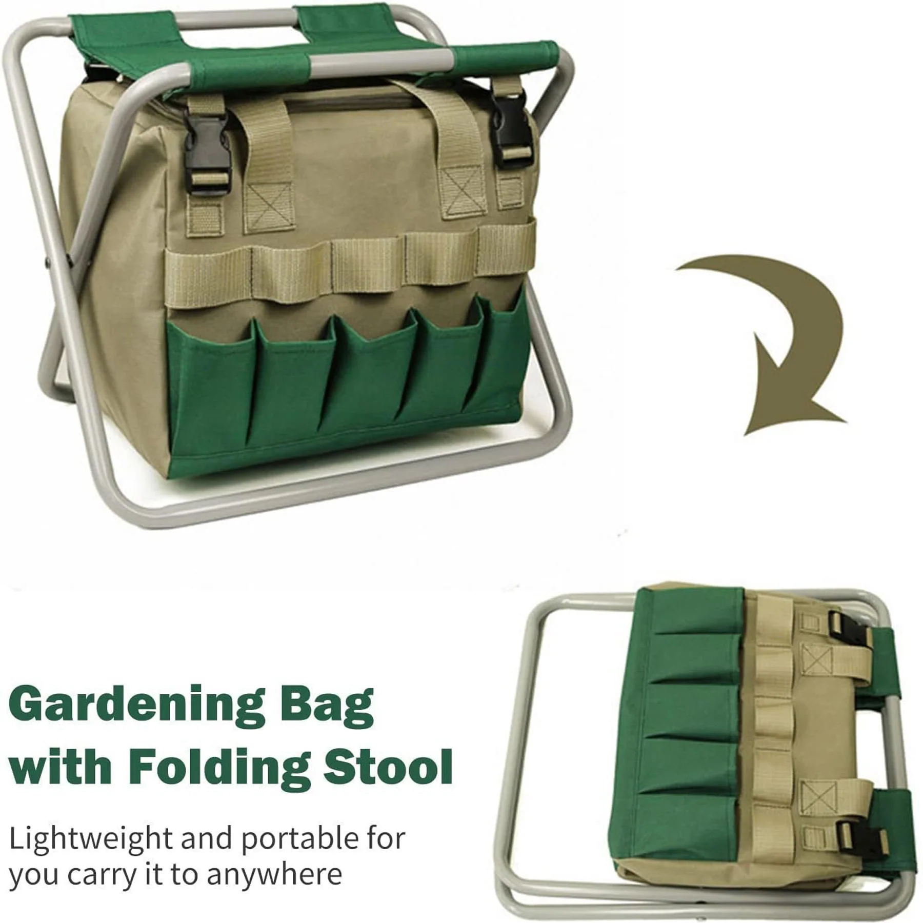 Folding Garden Stool With Tools Storage Bag