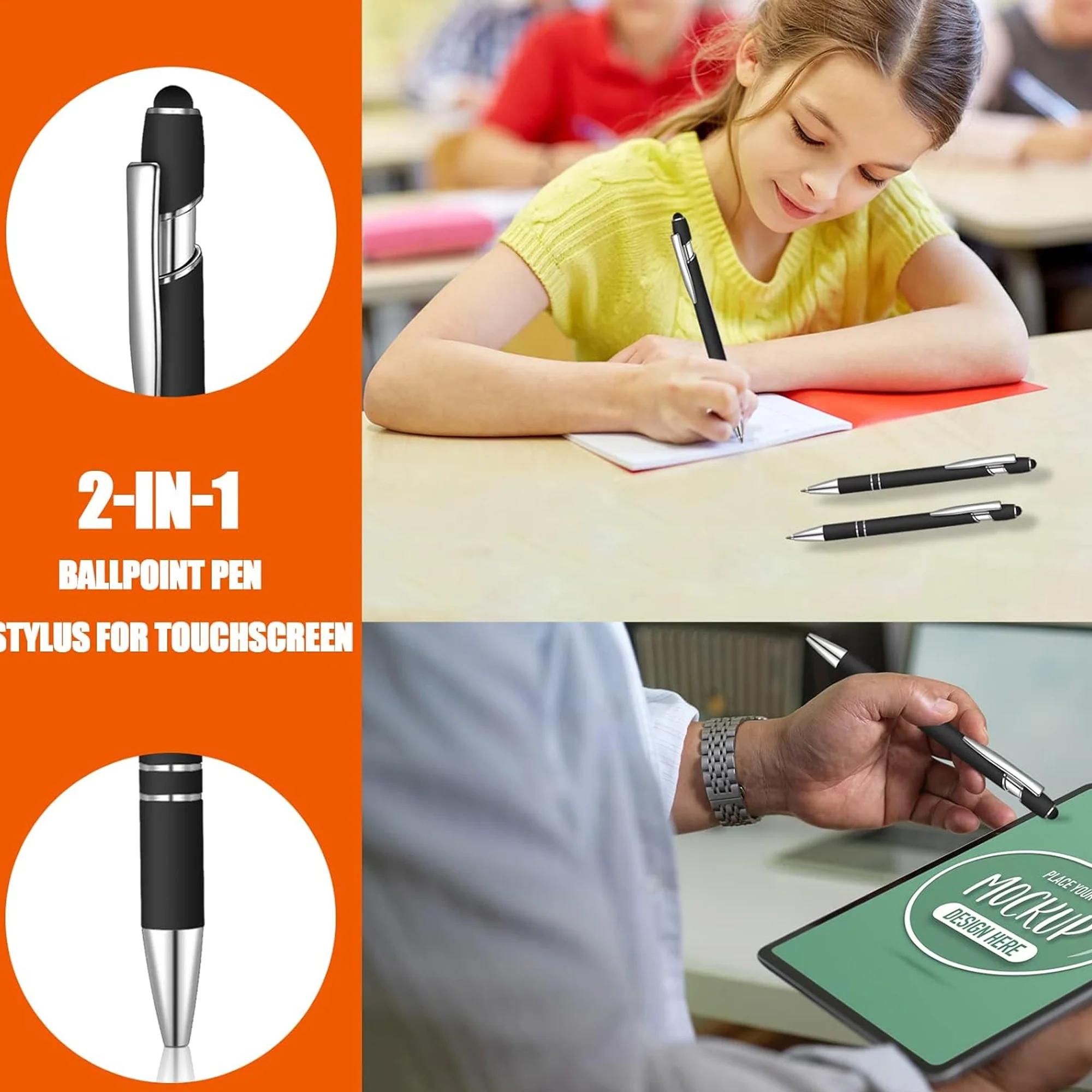 2-in-1 Stylus Retractable Ballpoint Pen with Stylus Tip