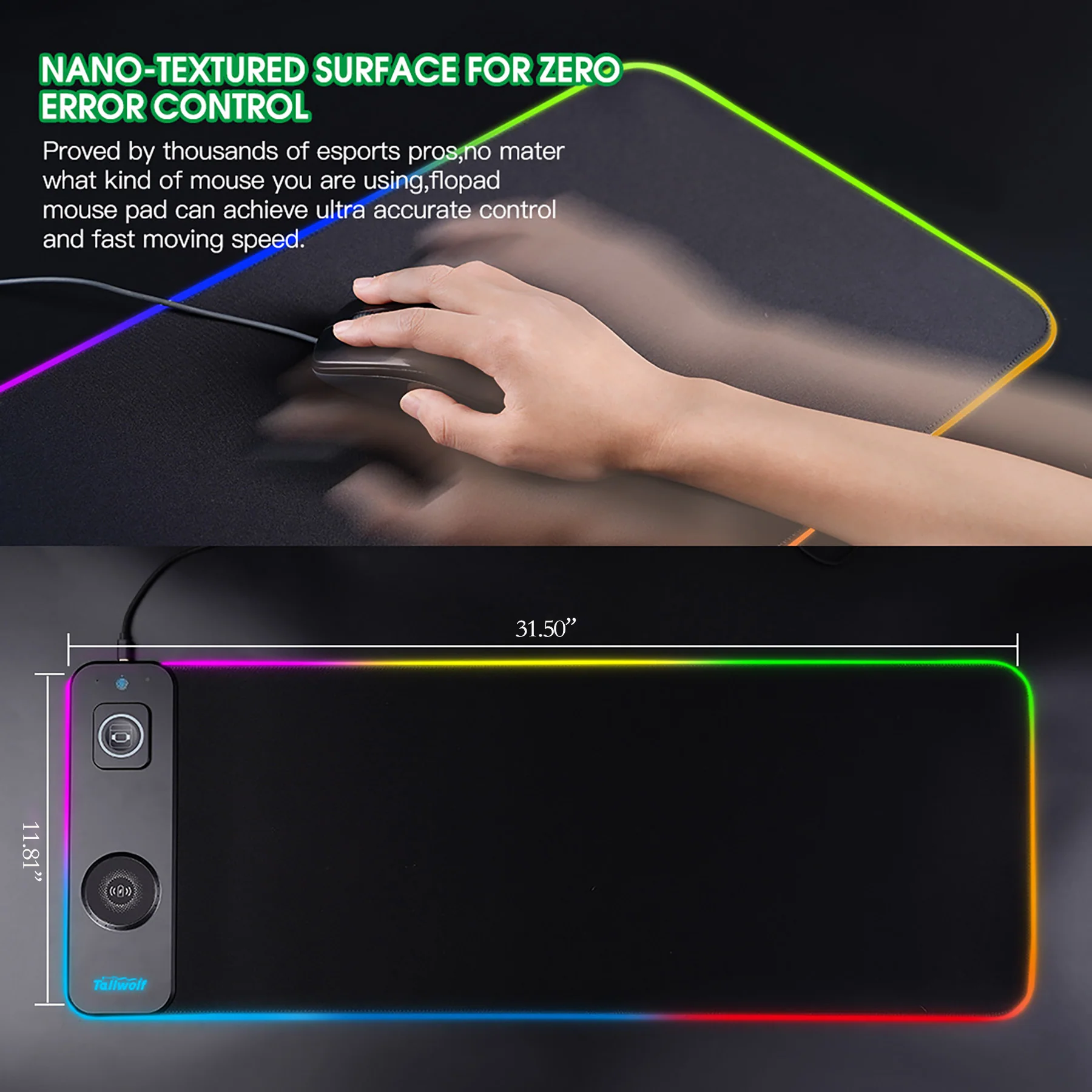 10W 3 in 1 Wireless Charging RGB Gaming Mouse Pad