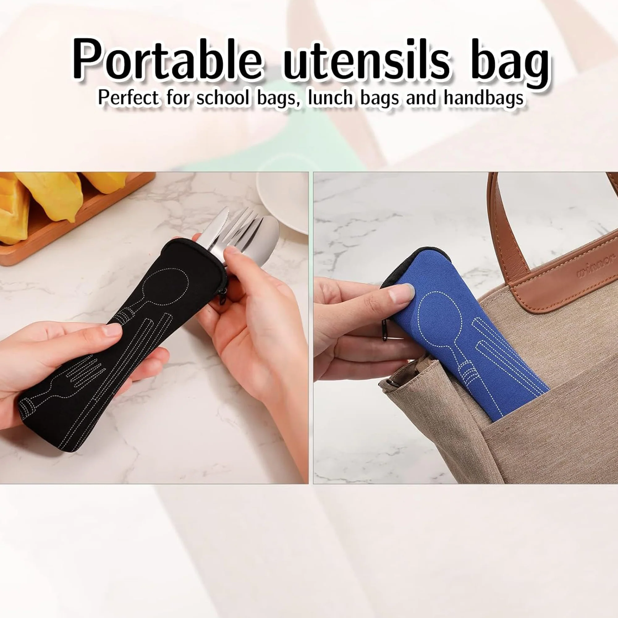 3 Pieces Cutlery Set With Zipper Pouch