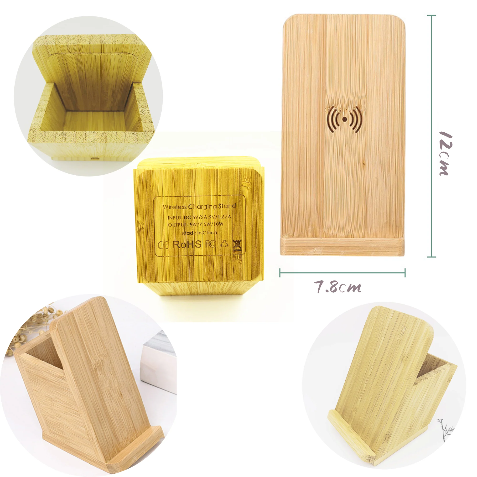 5W Bamboo 3 In 1 Wireless Charger Stand