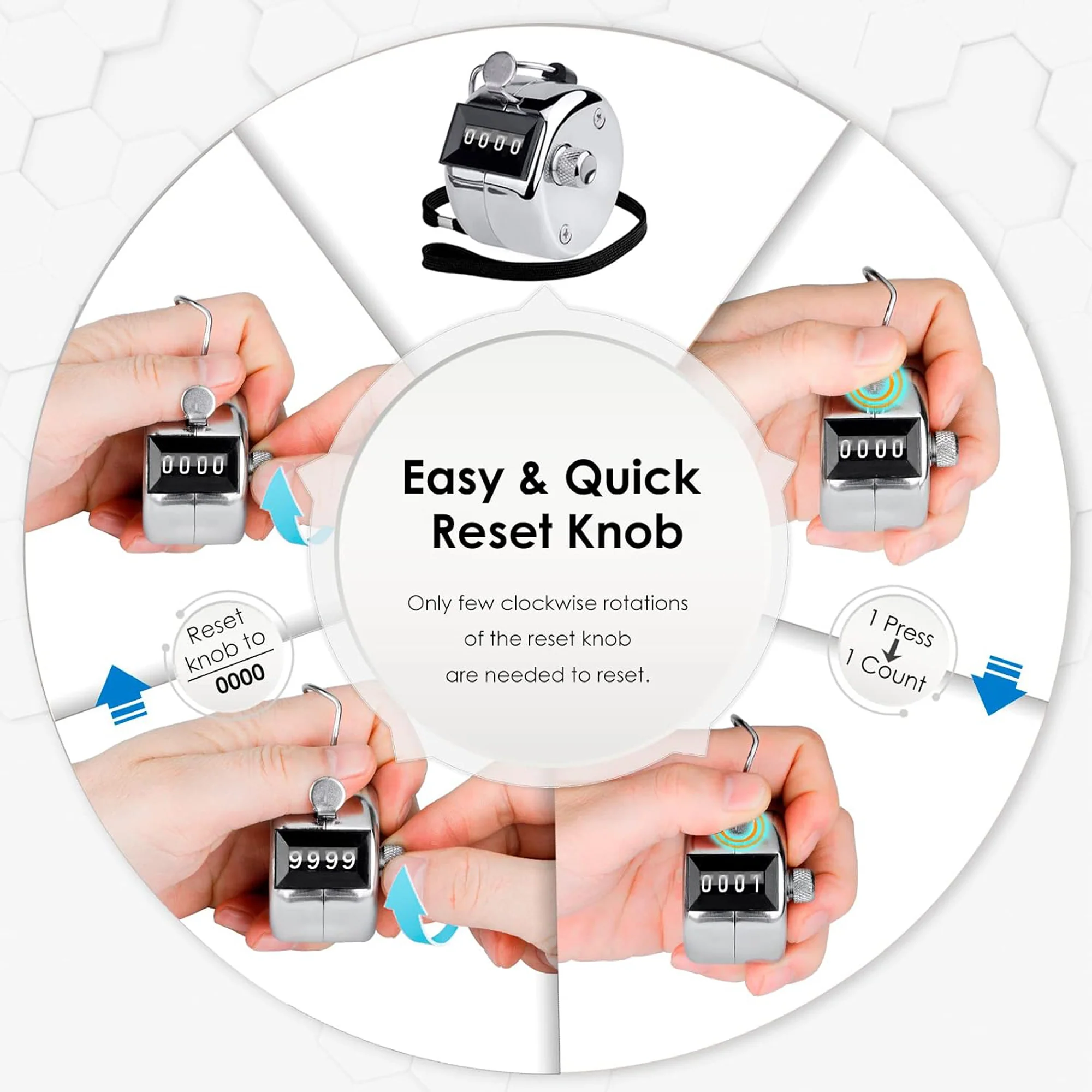 4-Digit Number Metal Case Mechanical Tally Counter