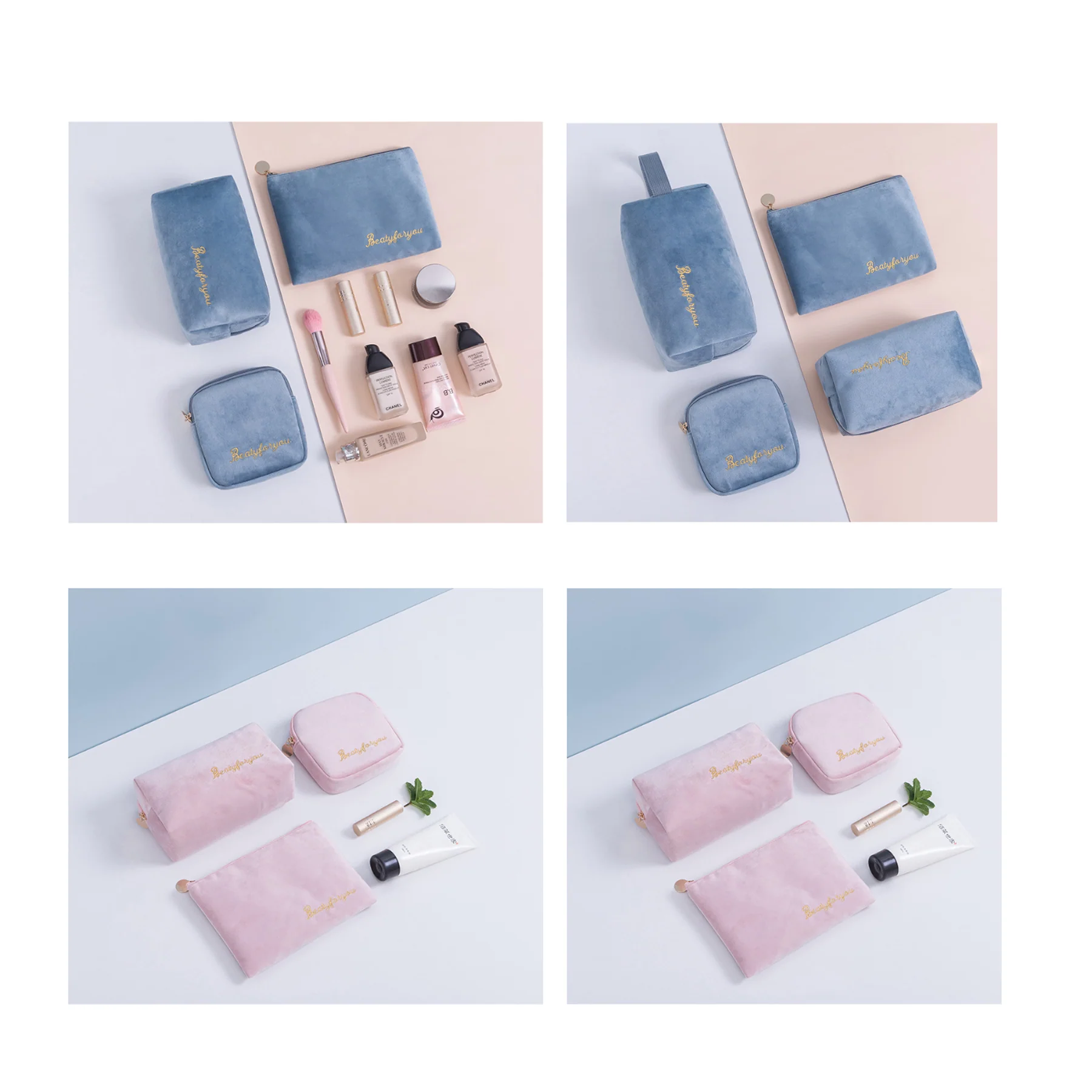 Four-Piece Flannel Cosmetic Bag Set