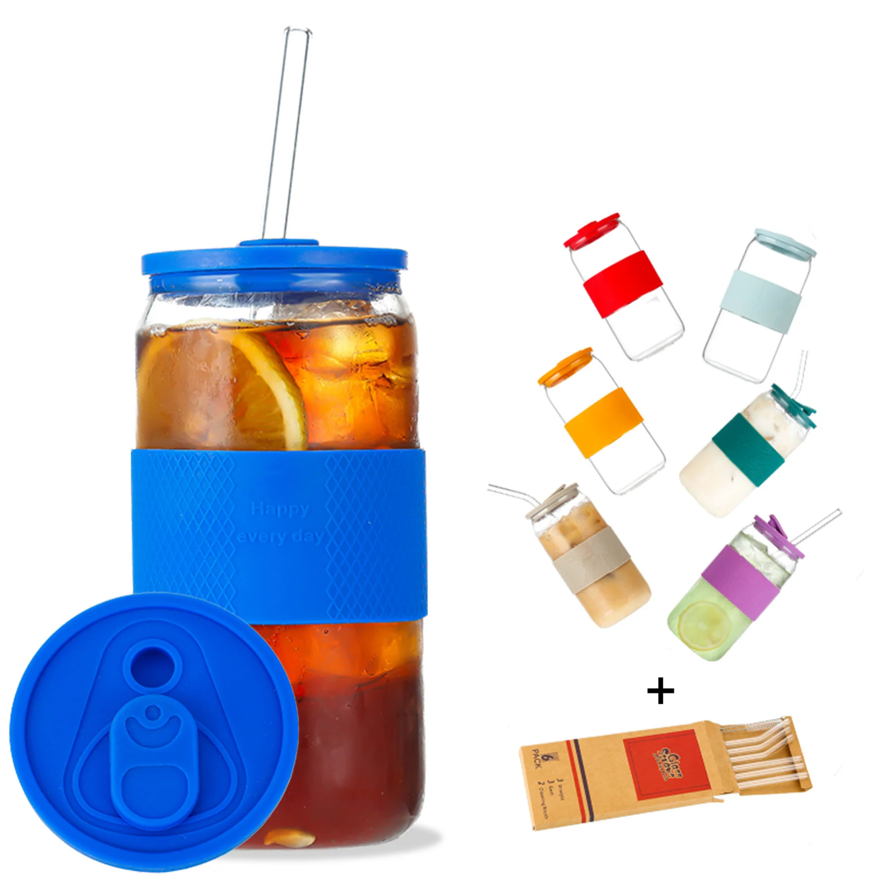 16 OZ Glass Mason Straw Cup With Lid