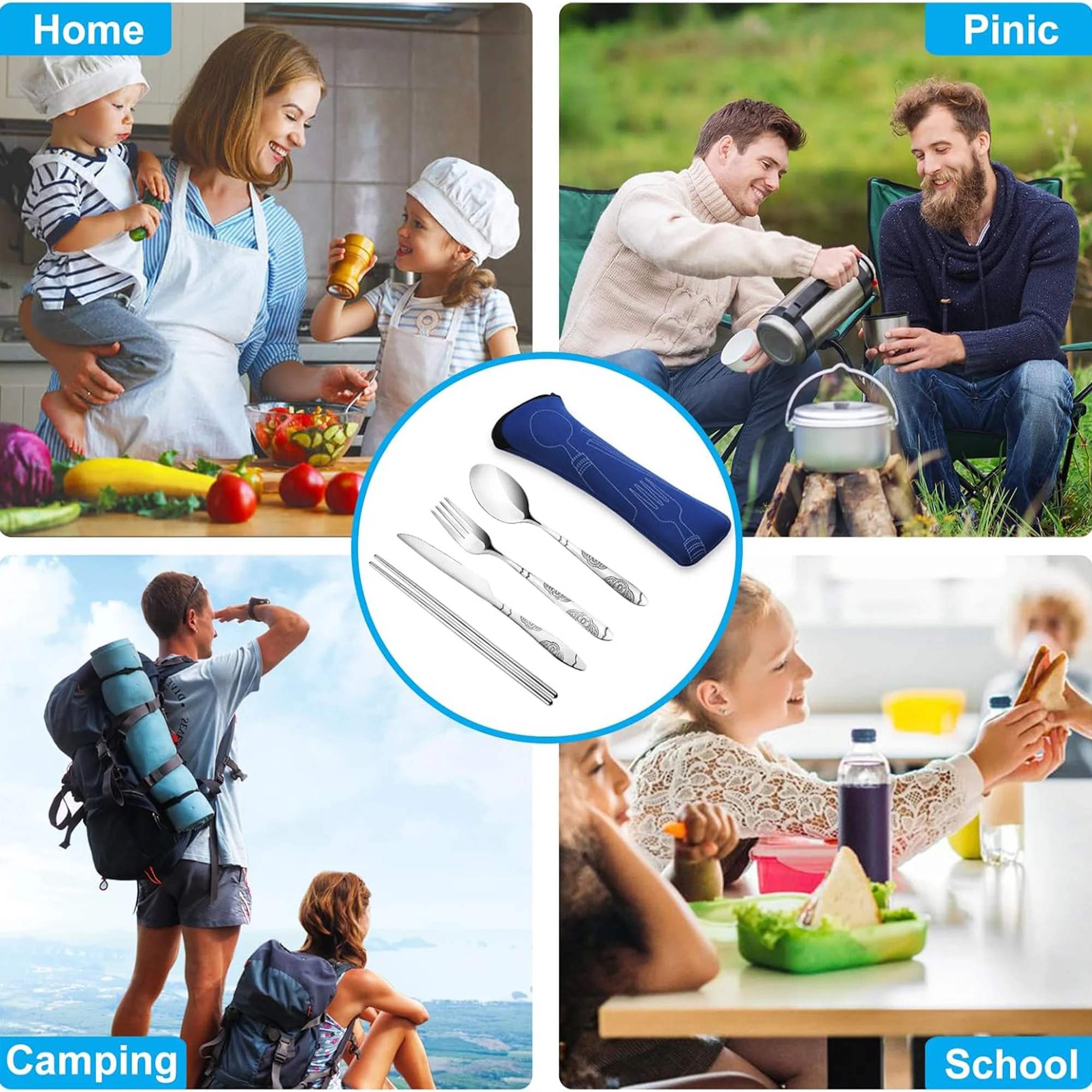 3 Pieces Cutlery Set With Zipper Pouch