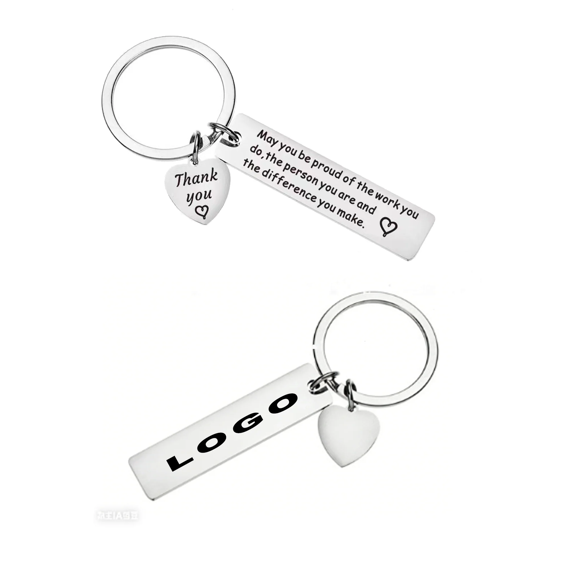 Key Tag - Silver Rectangular W/ Heart Charm
