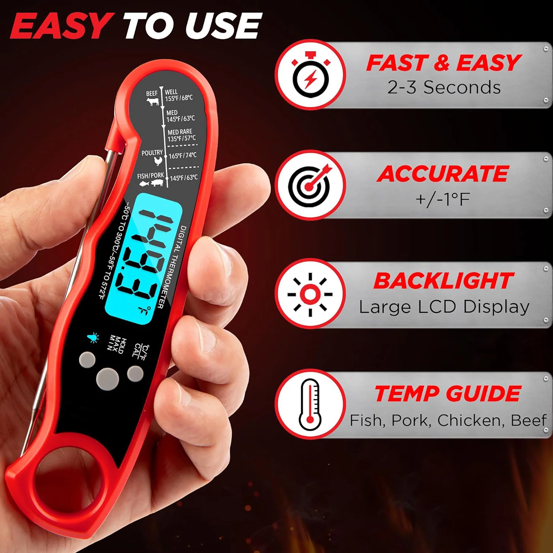 Instant Read Meat Thermometer For Grill And Cooking