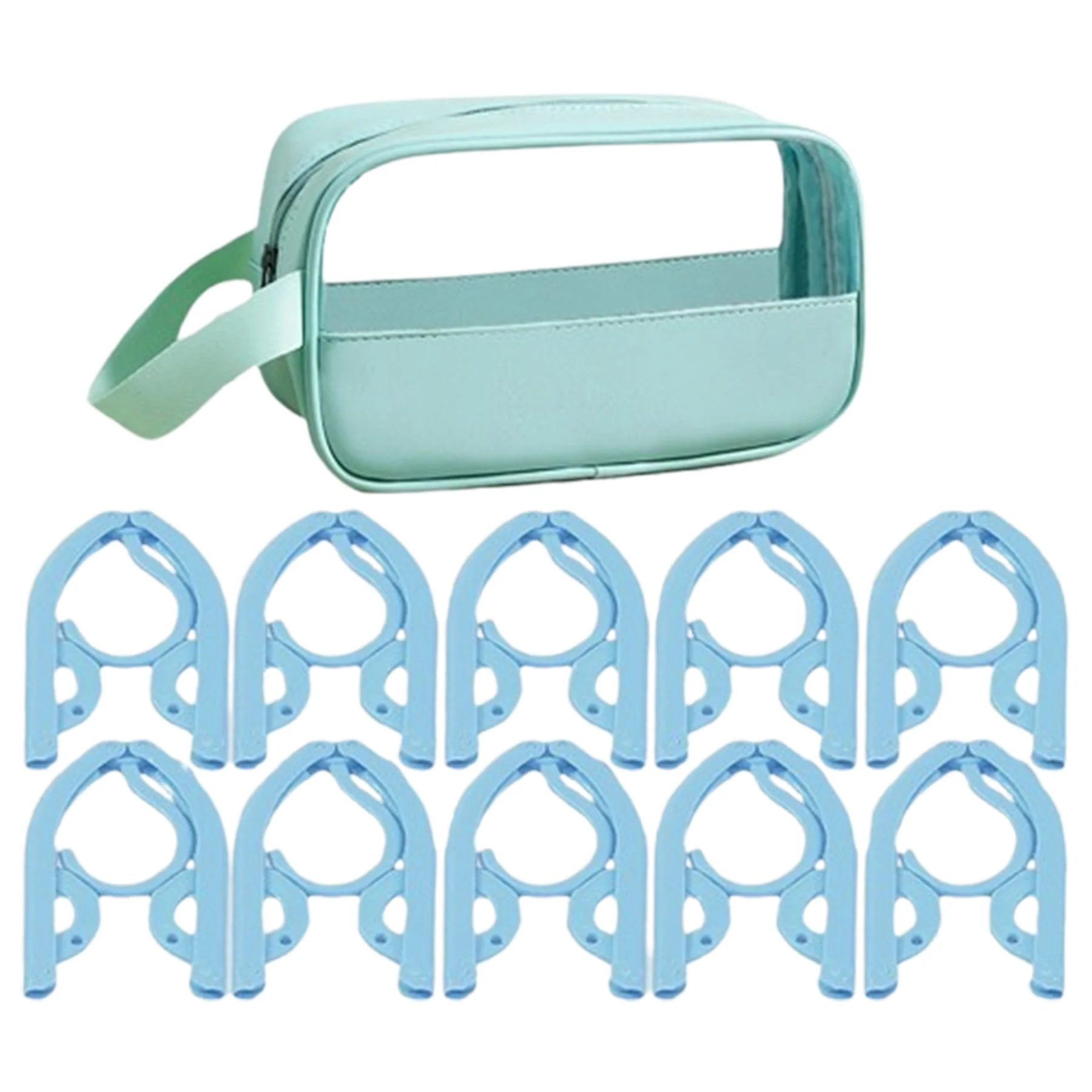 10 Pcs Foldable Plastic Hangers W/1 Pcs Storage Cosmetic Bag