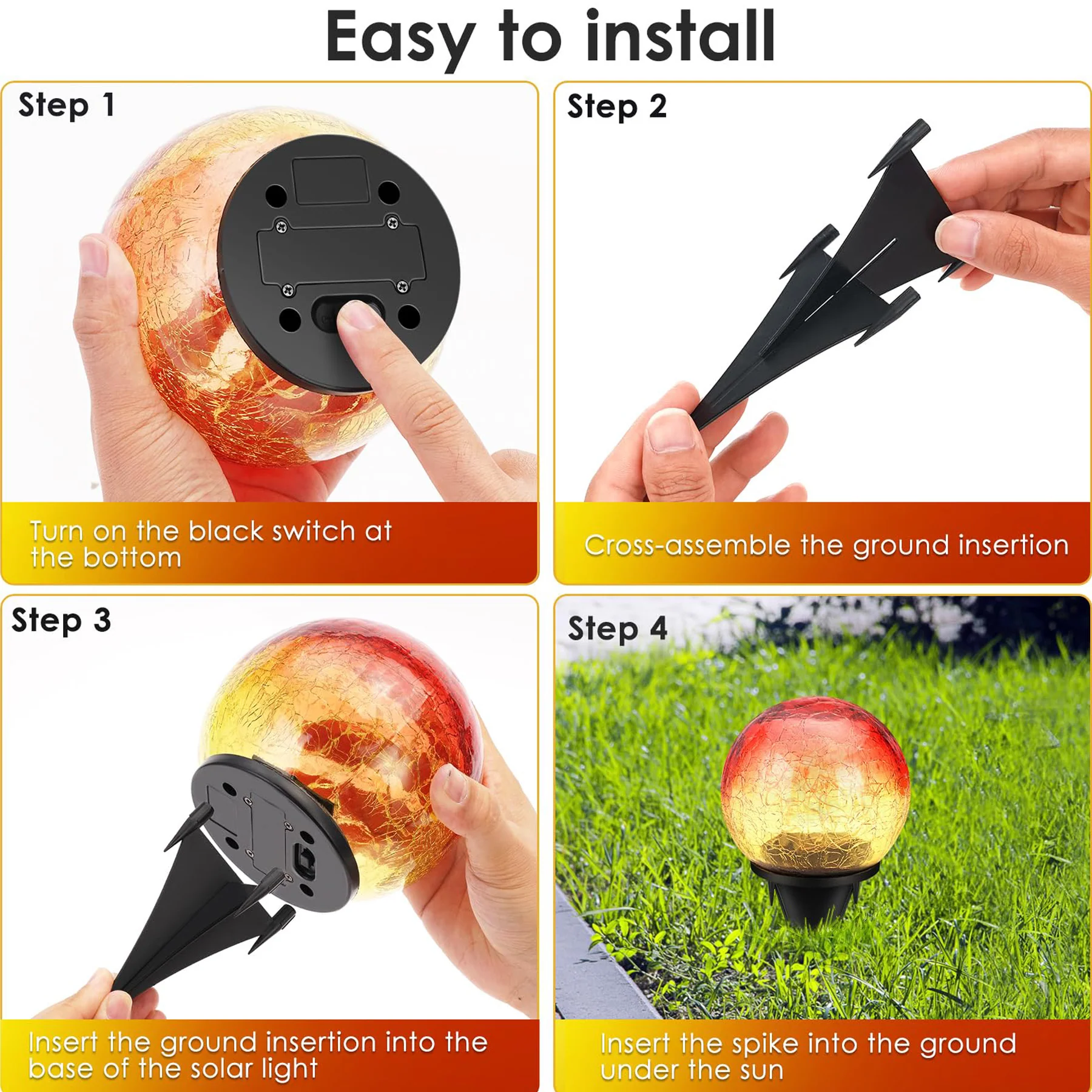 Garden Solar Gradient Red Crack Glass Light