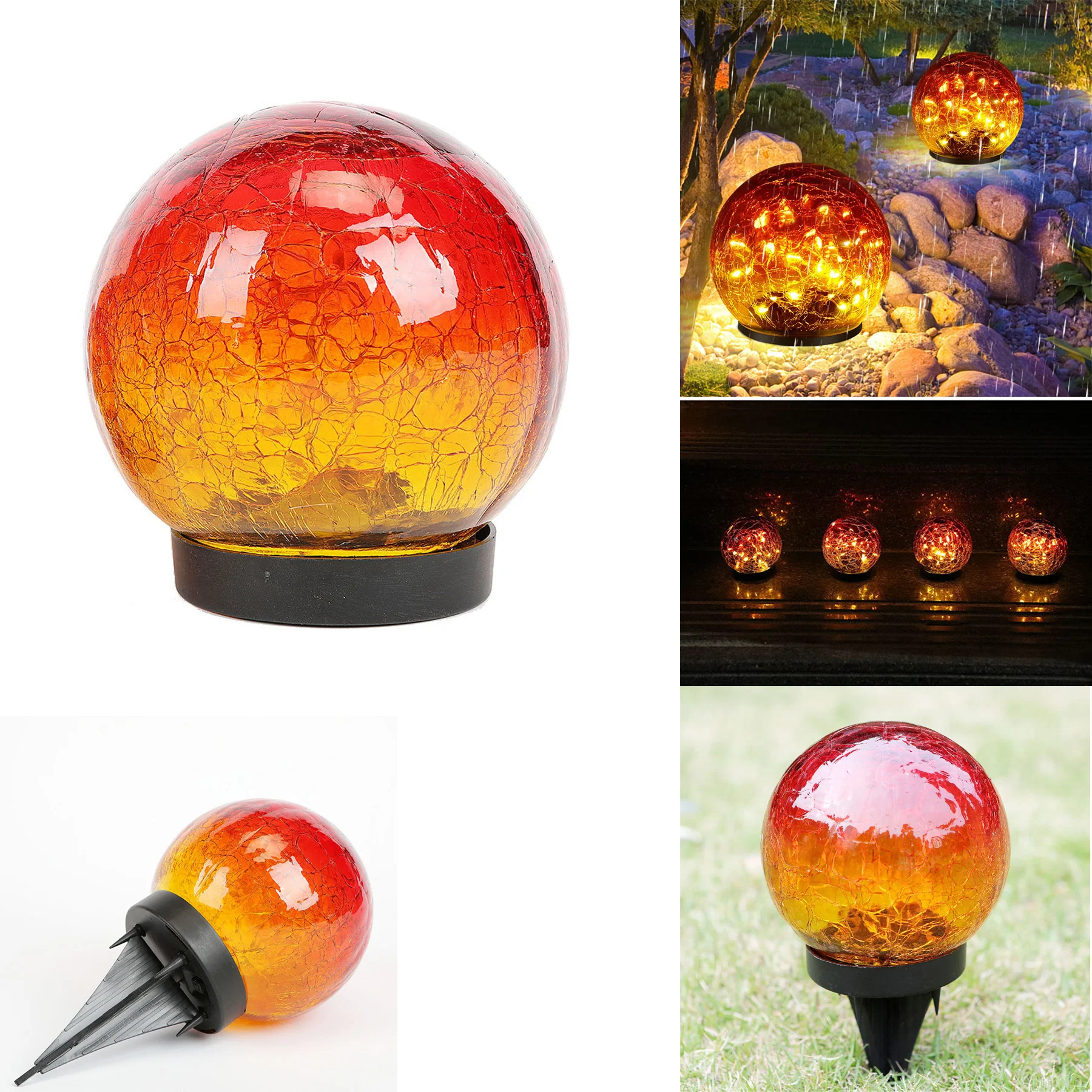 Garden Solar Gradient Red Crack Glass Light