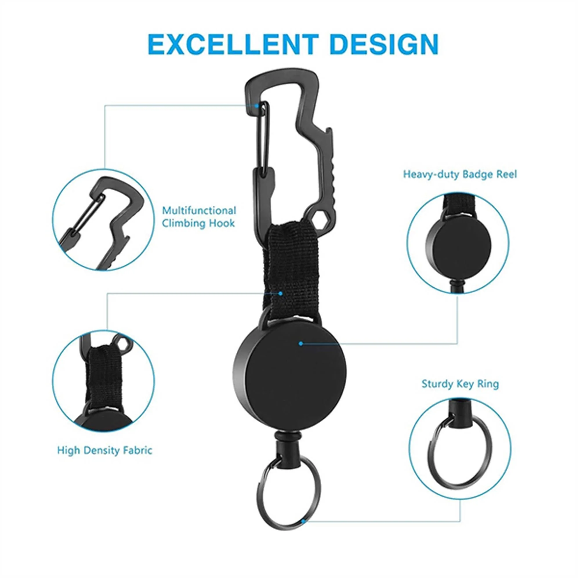 Retractable Steel Wire Carabiner Keychain