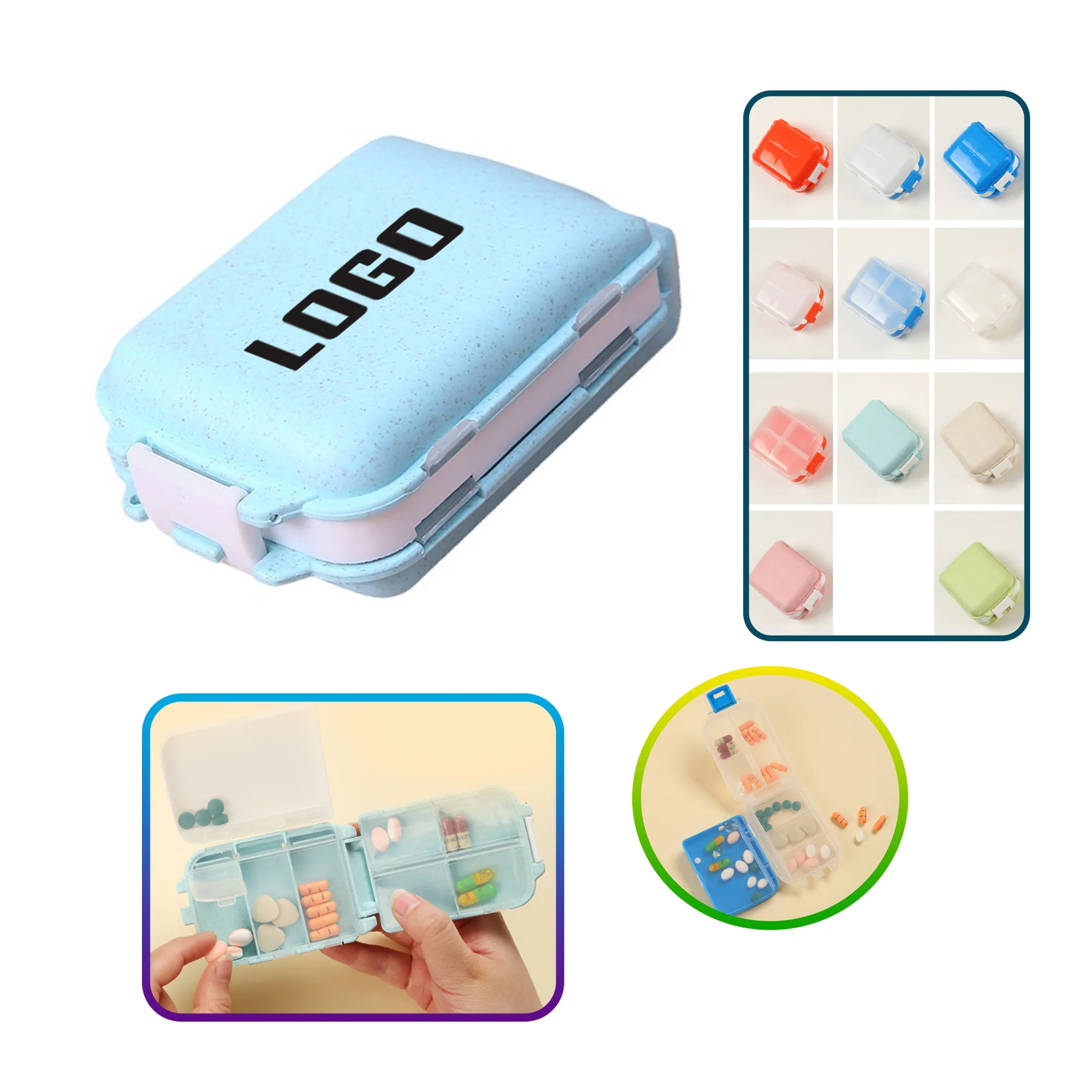 Folding Flip Lid 3-layer 8-compartment Pill Box