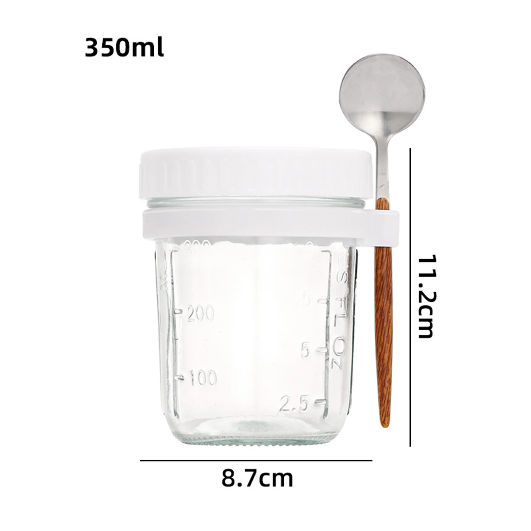 Reusable 12 OZ Overnight Oatmeal Glass Cup W/ Lid & Spoon