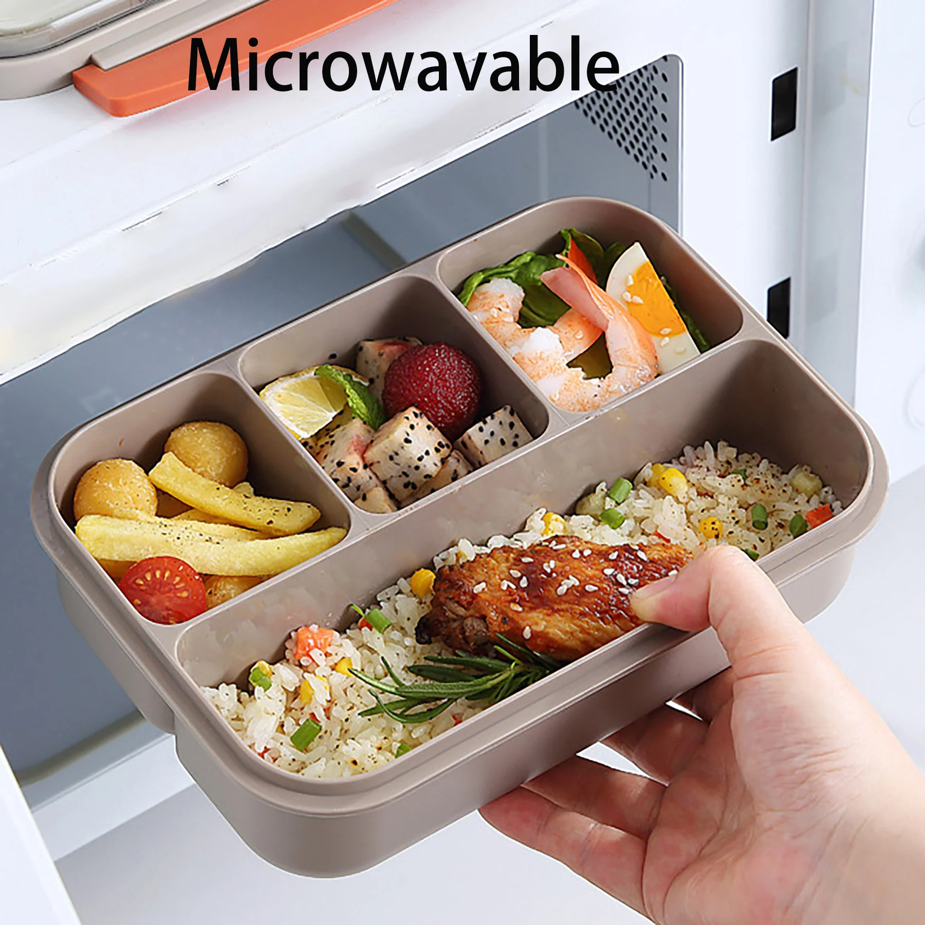 4-Compartment Plastic Food Lunch Box With Cutlery