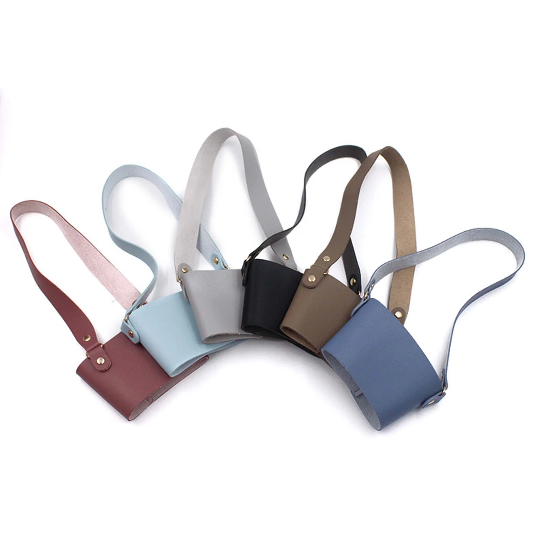 Reusable PU Leather Coffee Cup Sleeve W/ Strap