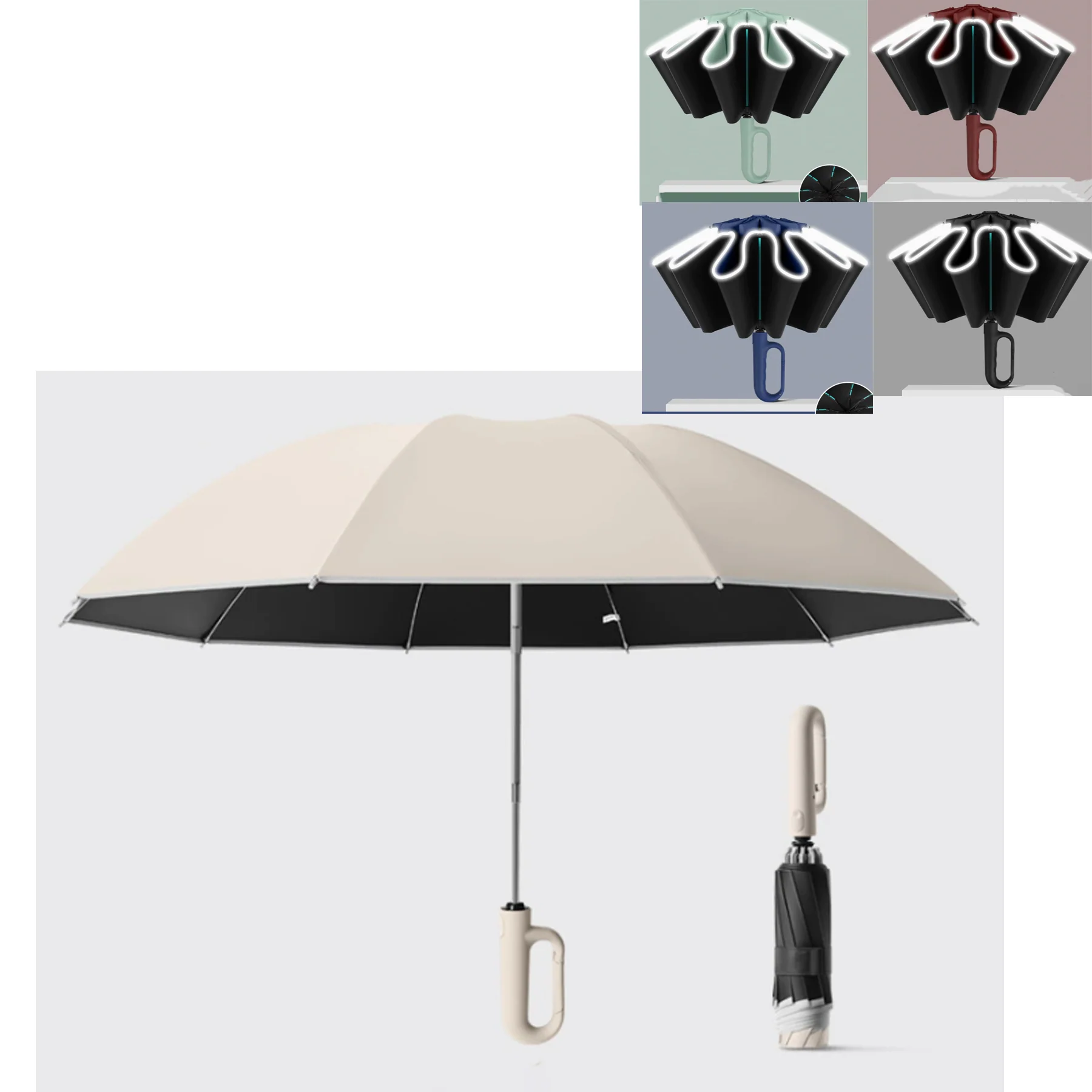 Reverse Folding Umbrella With Ring Buckle