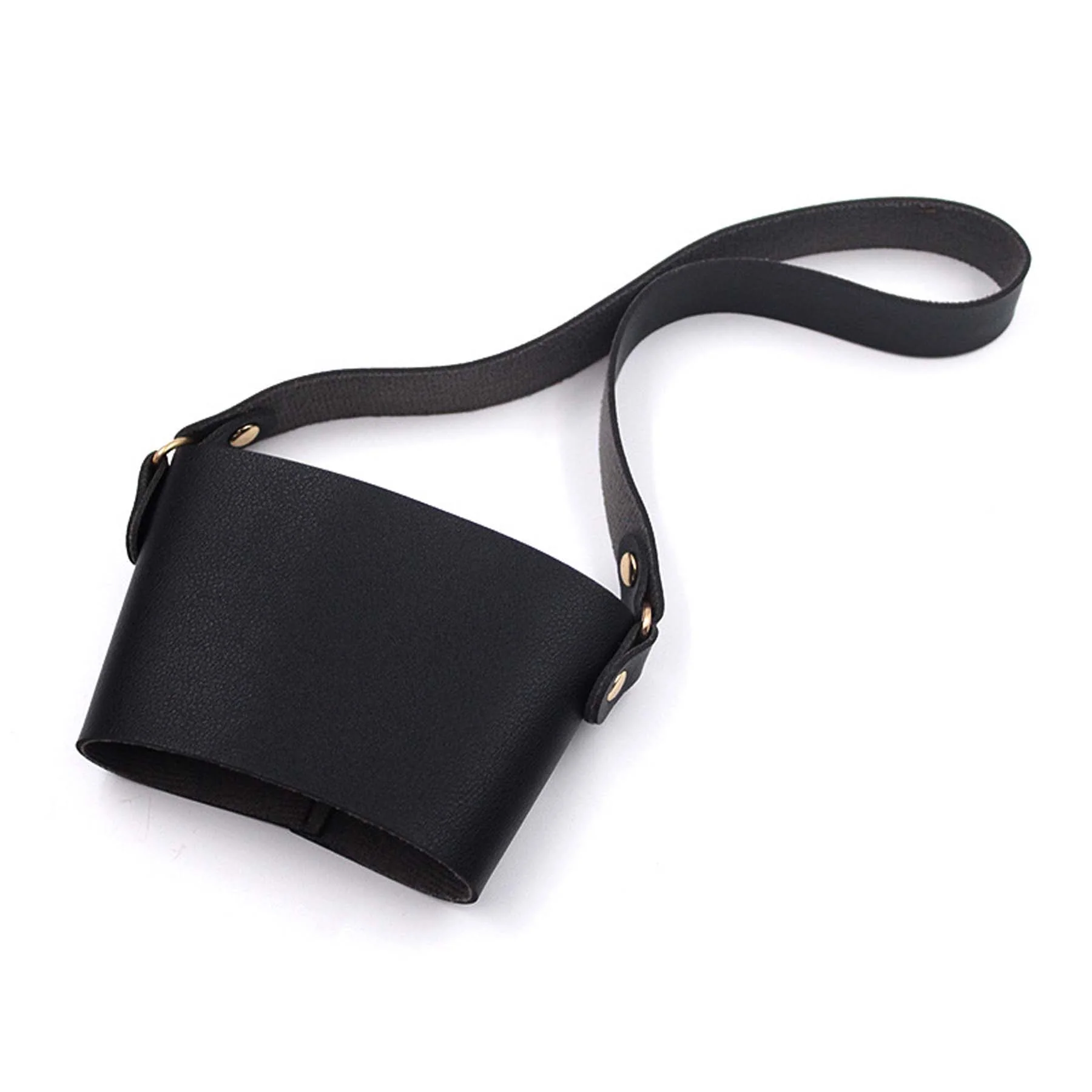 Reusable PU Leather Coffee Cup Sleeve W/ Strap