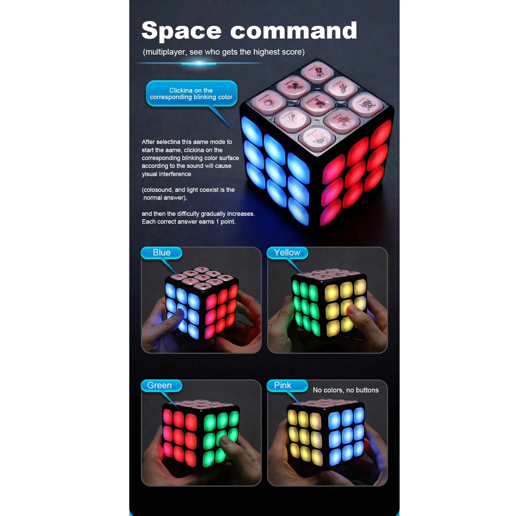 Rechargeable Game Activity Cube With 9 Fun Brain & Memory Games
