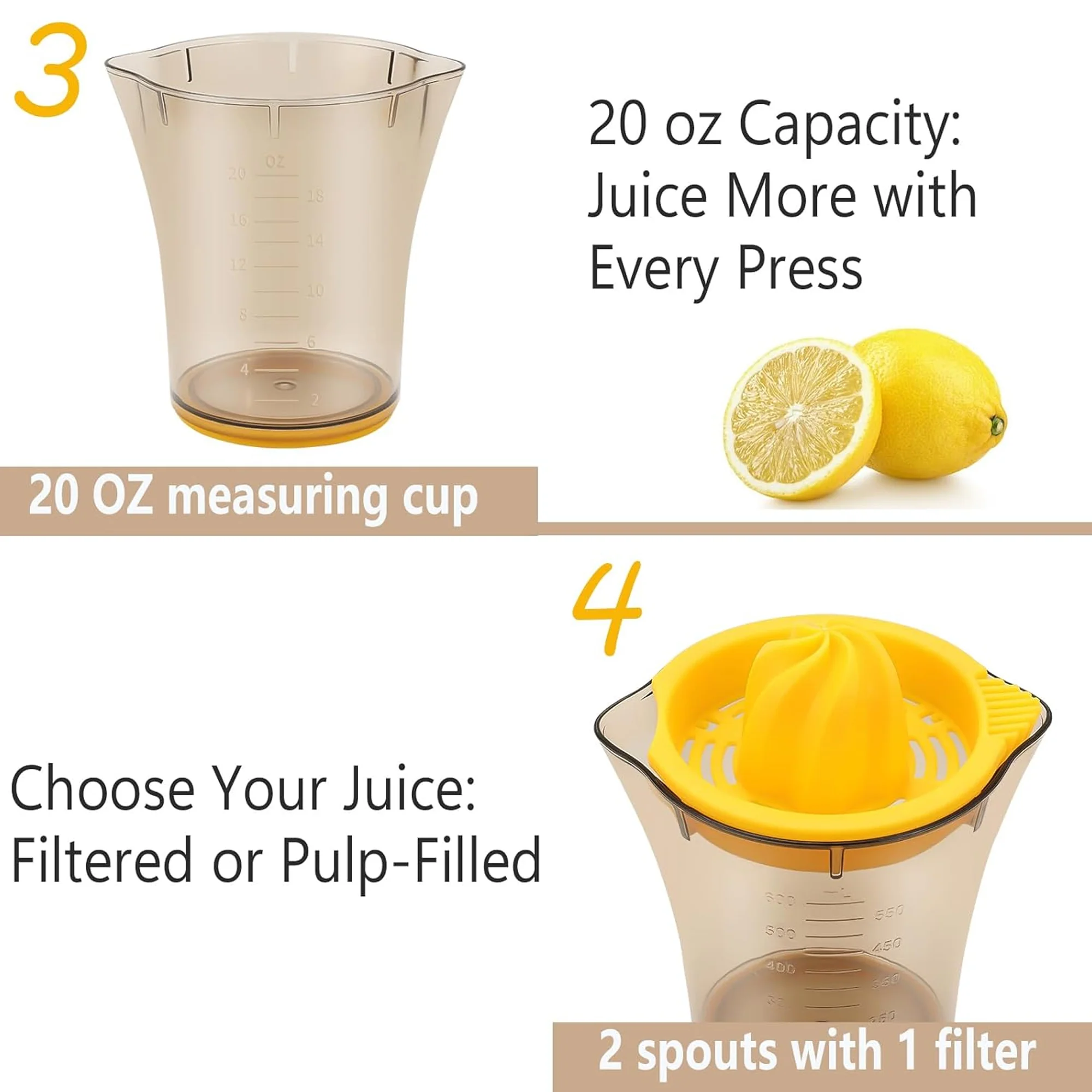 Handheld Dual Press Manual Juicer With Scale Measuring Cup