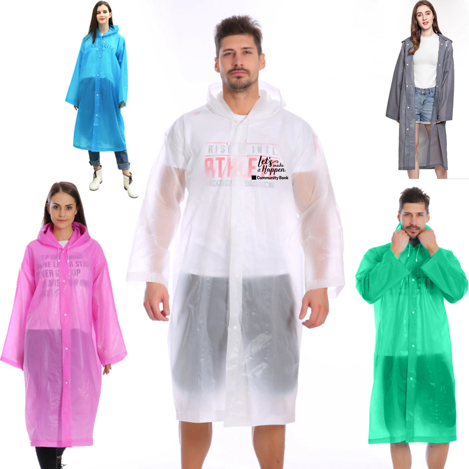 Adult Reusable Rain Poncho With Hoods