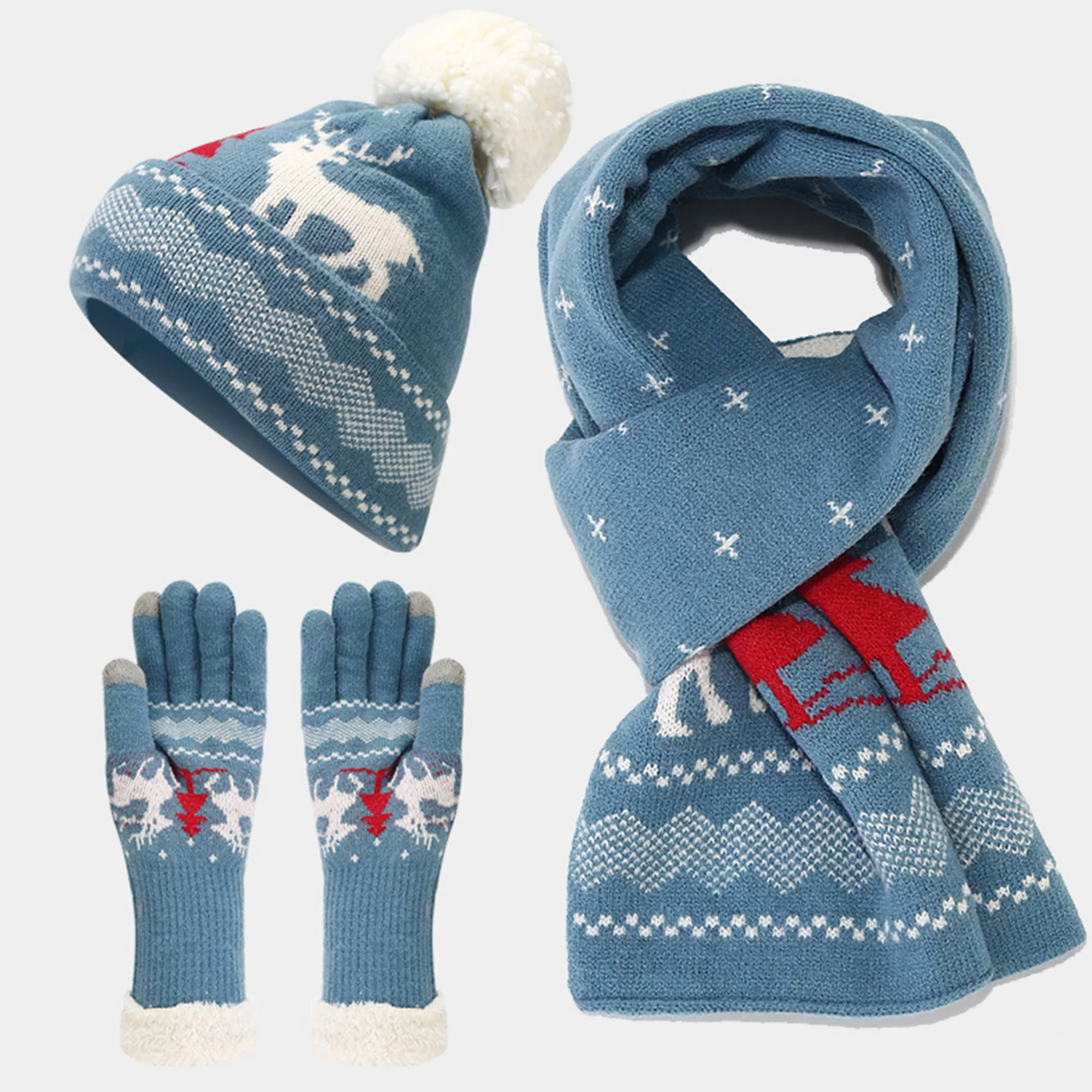 Christmas Gloves Scarf Hat Set